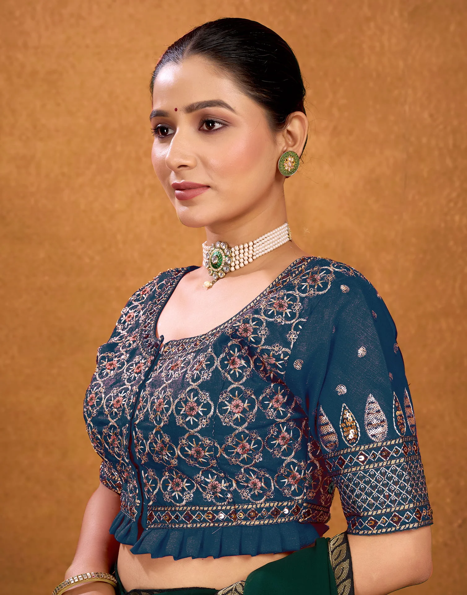 Rama Blue Silk Sequence Embroidery Blouse - Image 4