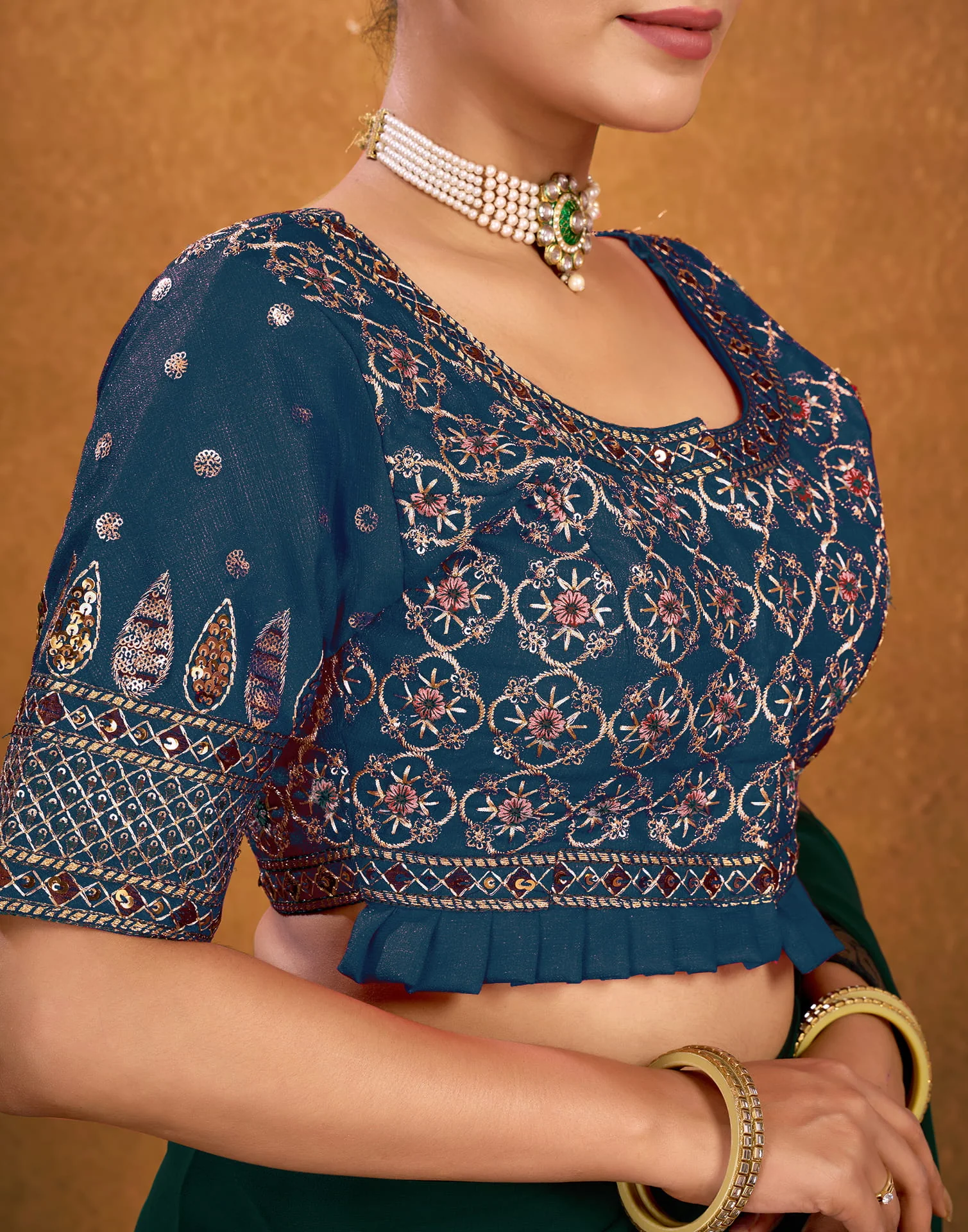 Rama Blue Silk Sequence Embroidery Blouse - Image 7