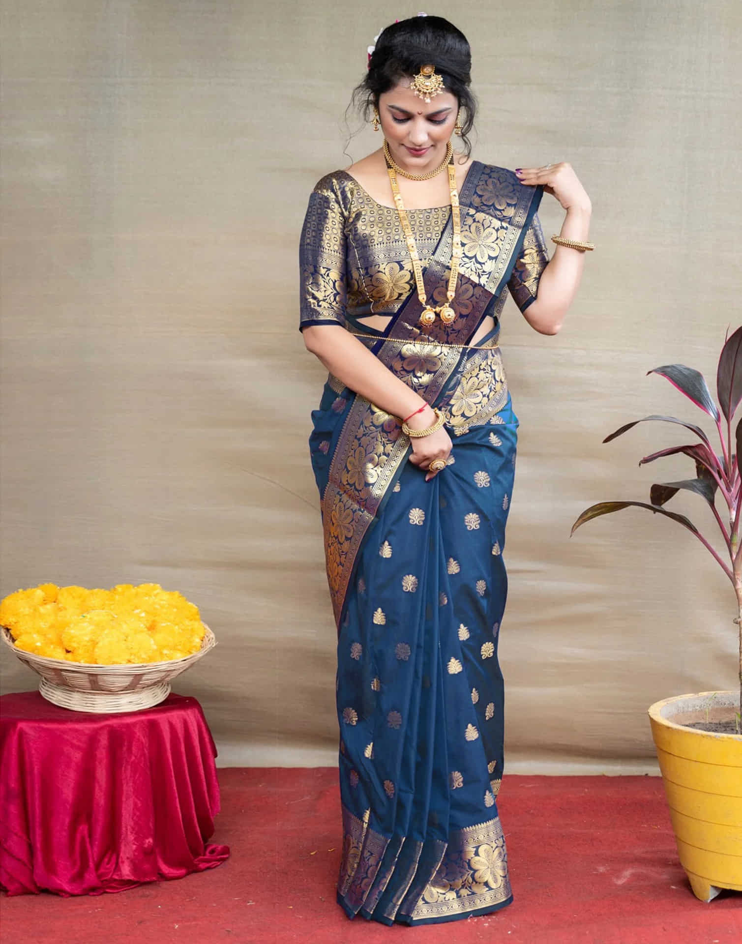 Rama Blue Silk Woven Banarasi Saree - Image 5