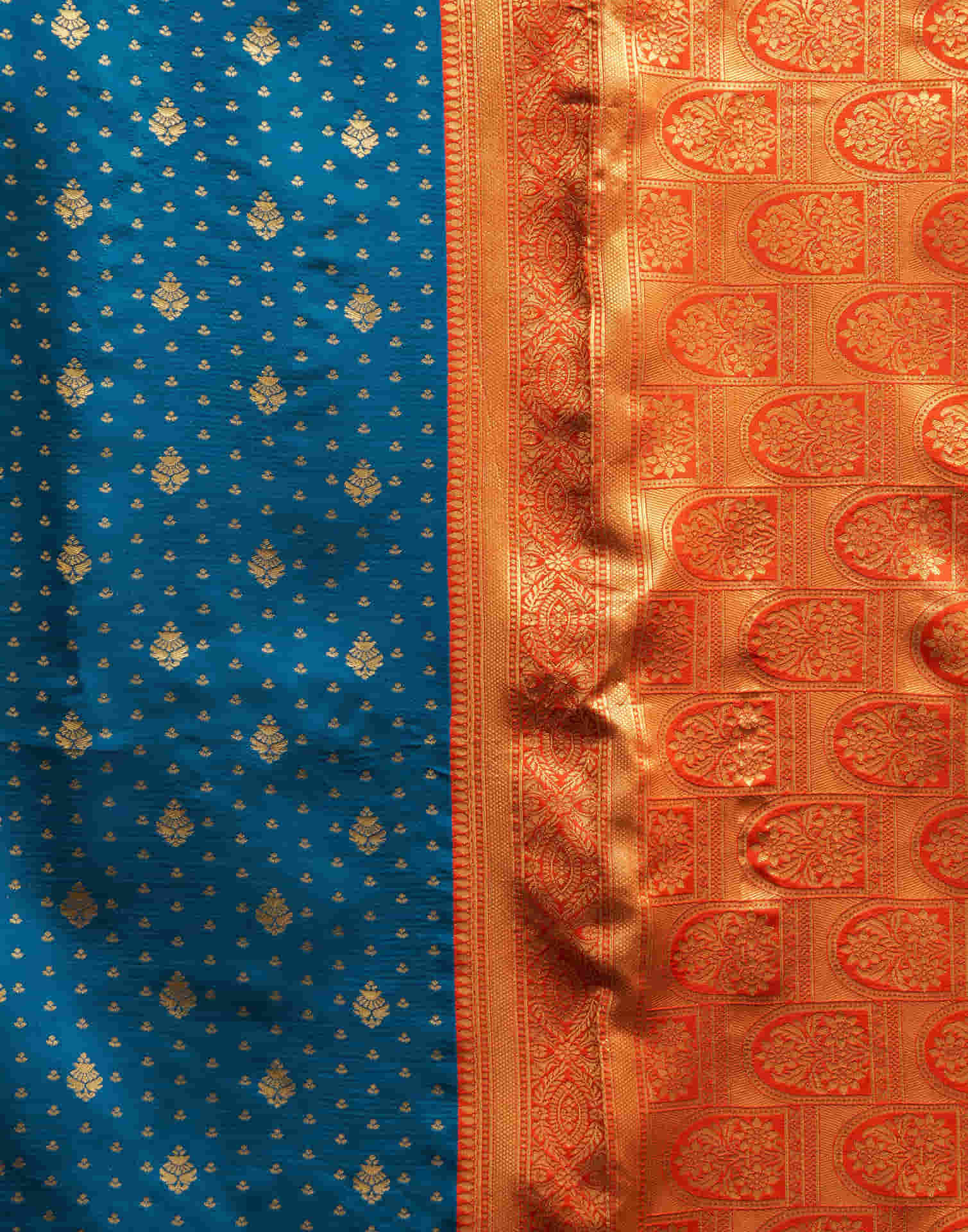 Rama Blue Silk Woven Banarasi Saree - Image 8