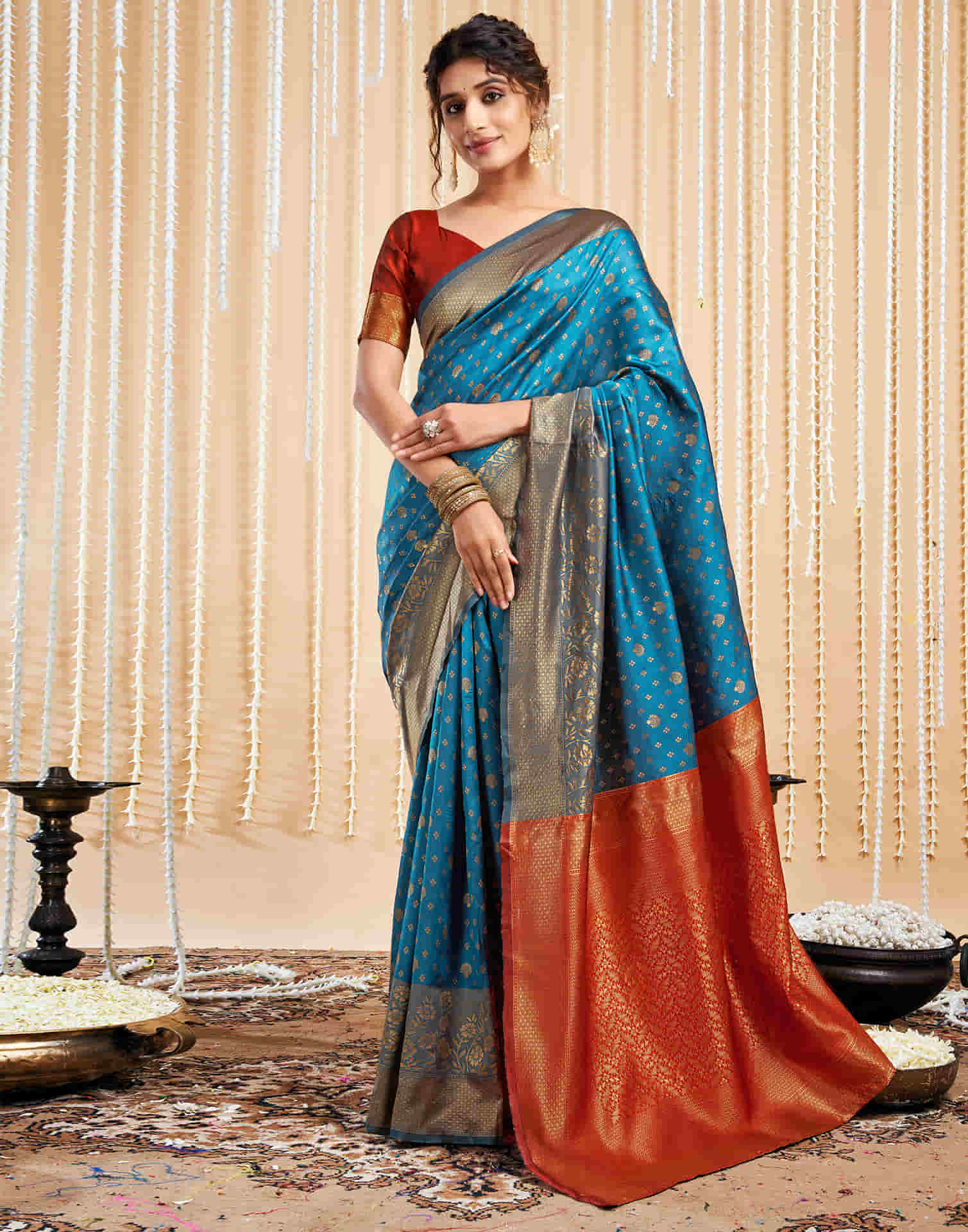 Rama Blue Silk Woven Banarasi Saree - Image 5