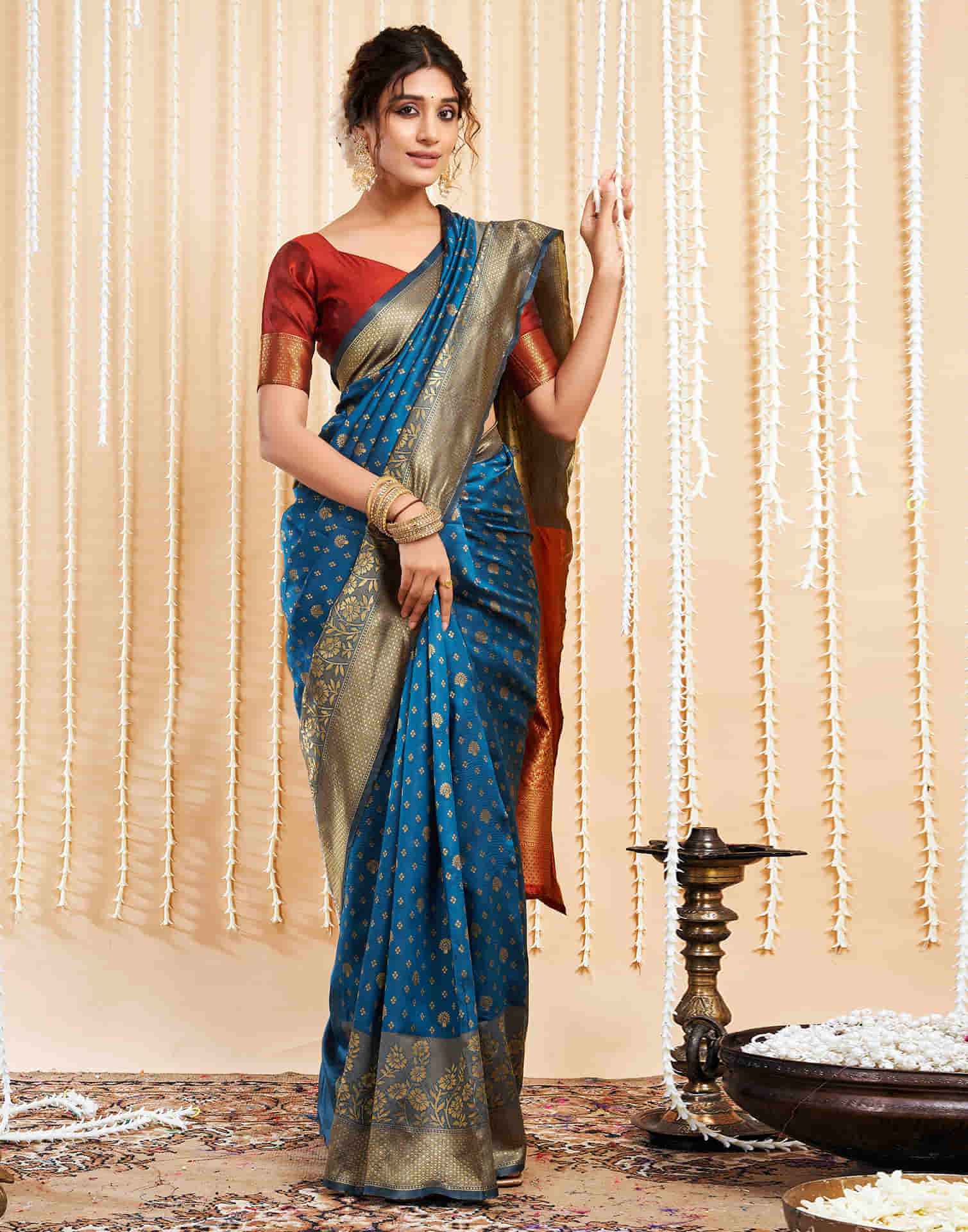 Rama Blue Silk Woven Banarasi Saree - Image 6