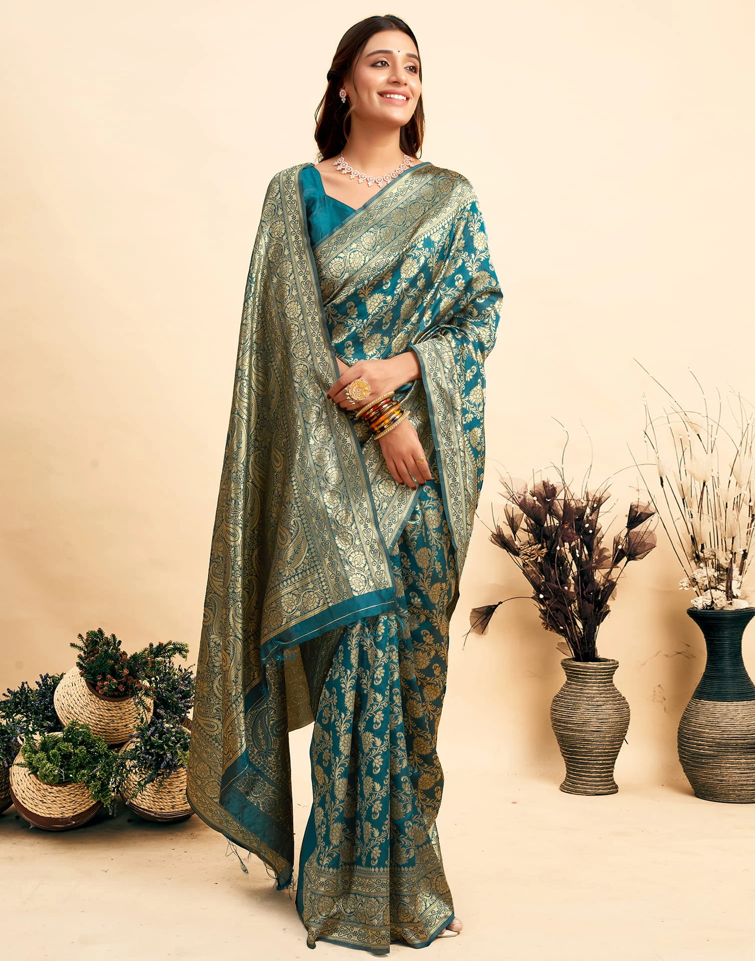Rama Blue Woven Banarasi Silk Saree - Image 5