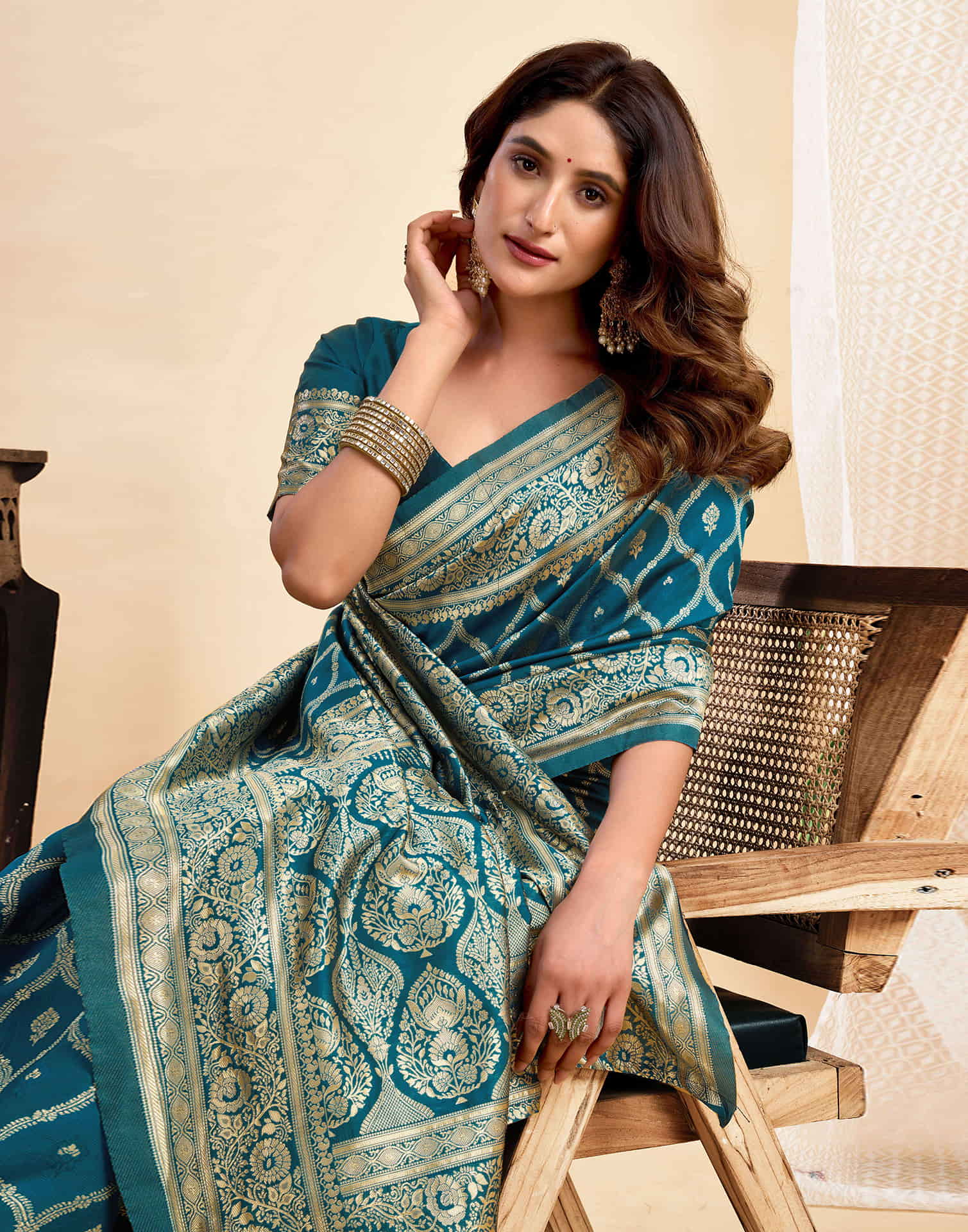 Rama Blue Silk Woven Banarasi Saree - Image 2