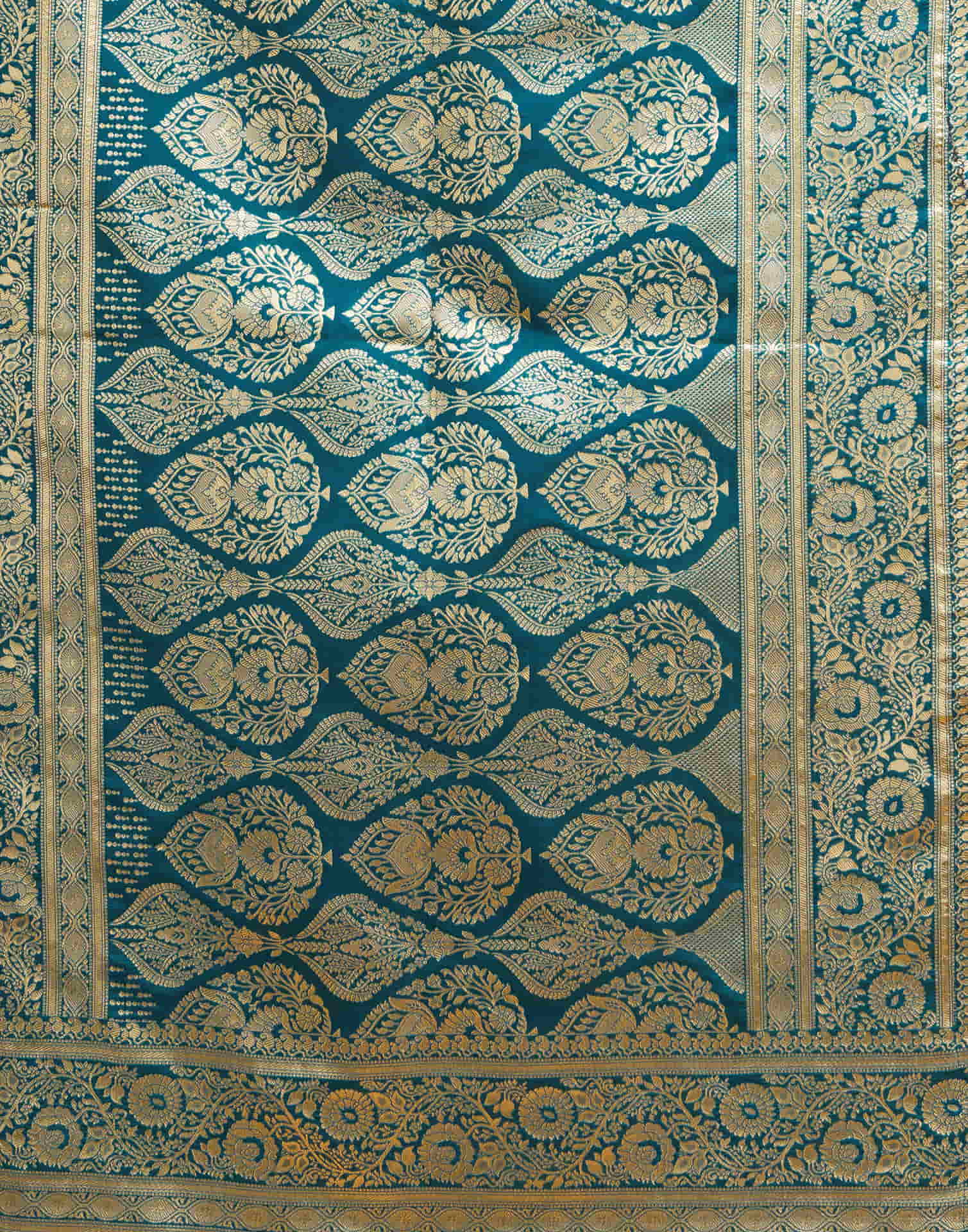 Rama Blue Silk Woven Banarasi Saree - Image 7