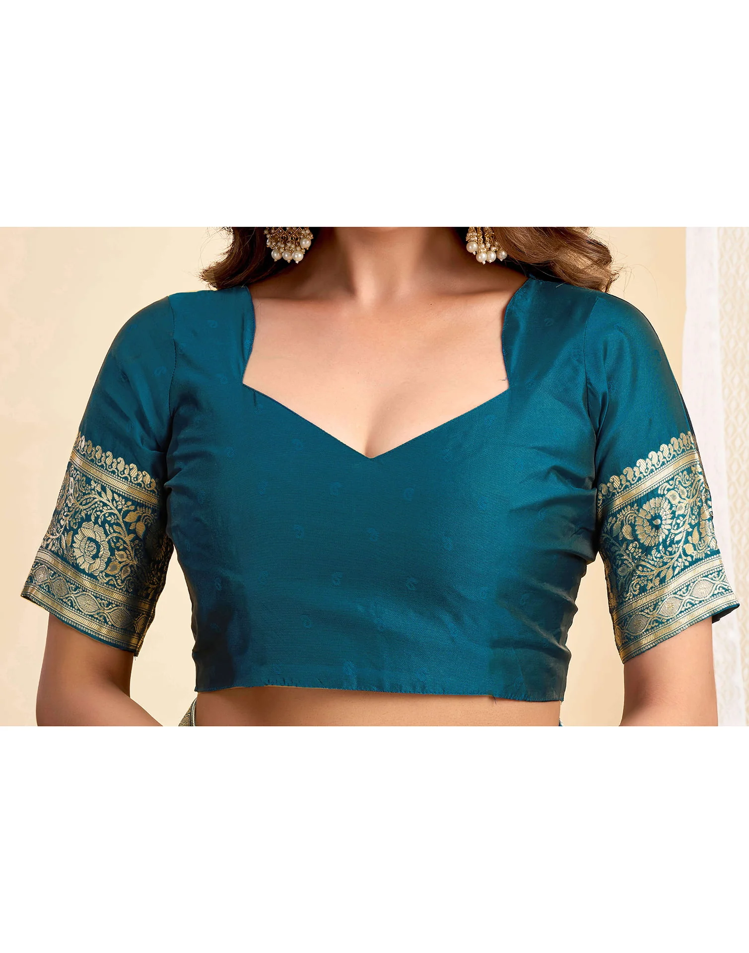 Rama Blue Silk Woven Banarasi Saree - Image 8