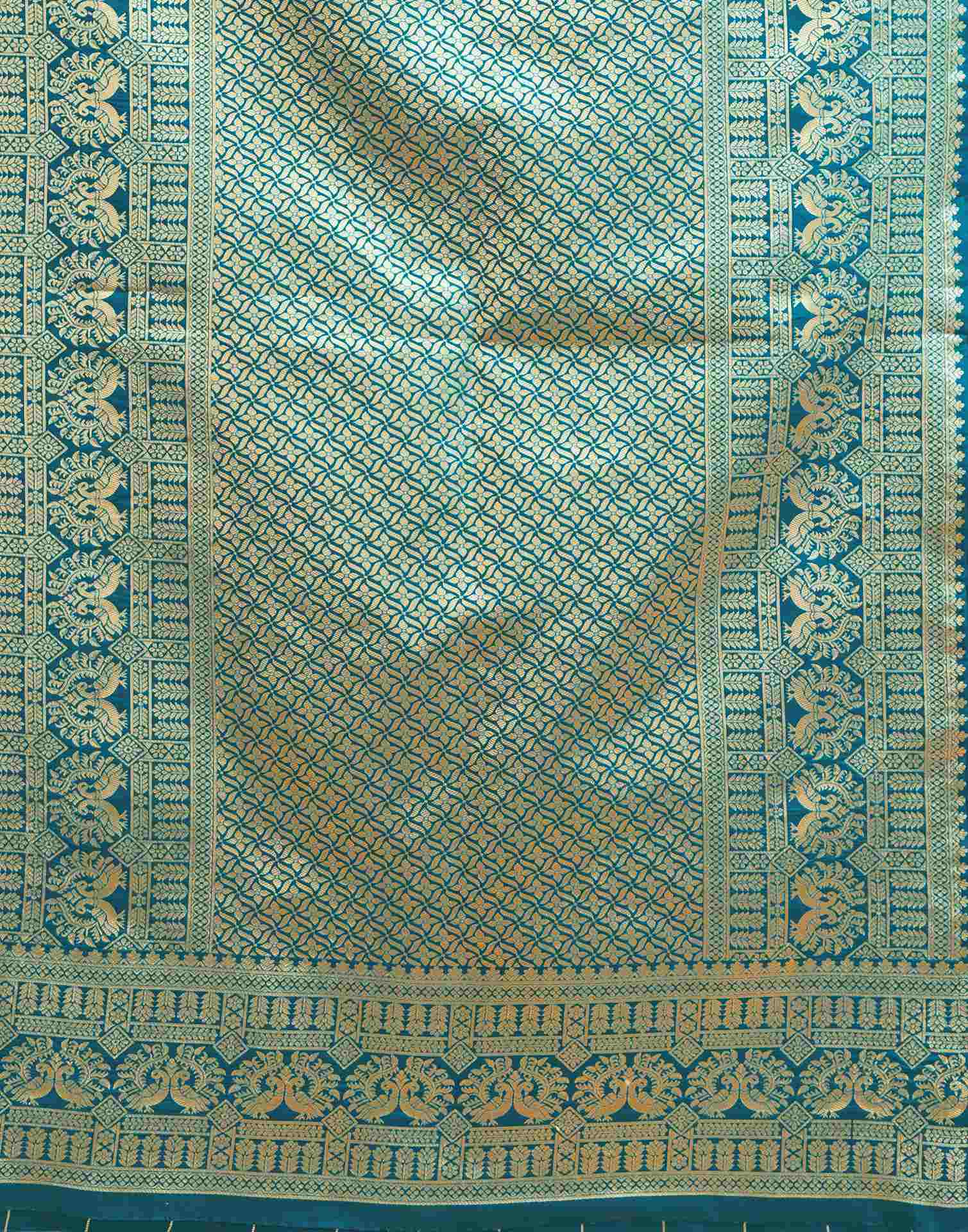Rama Blue Silk Woven Banarasi Saree - Image 8