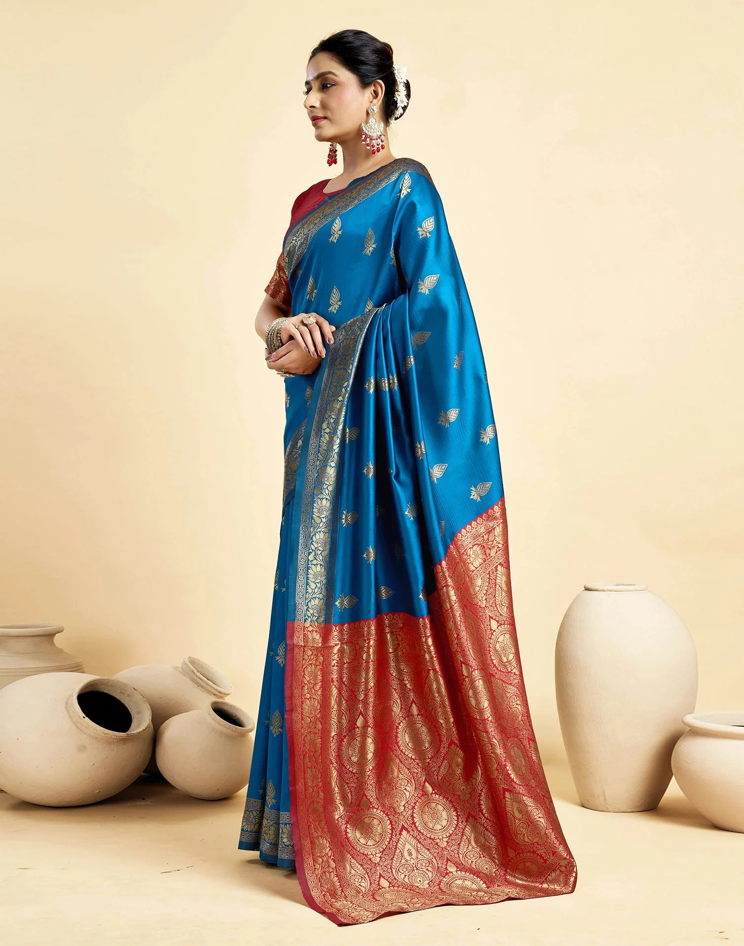 Rama Blue Silk Woven Banarasi Saree - Image 4