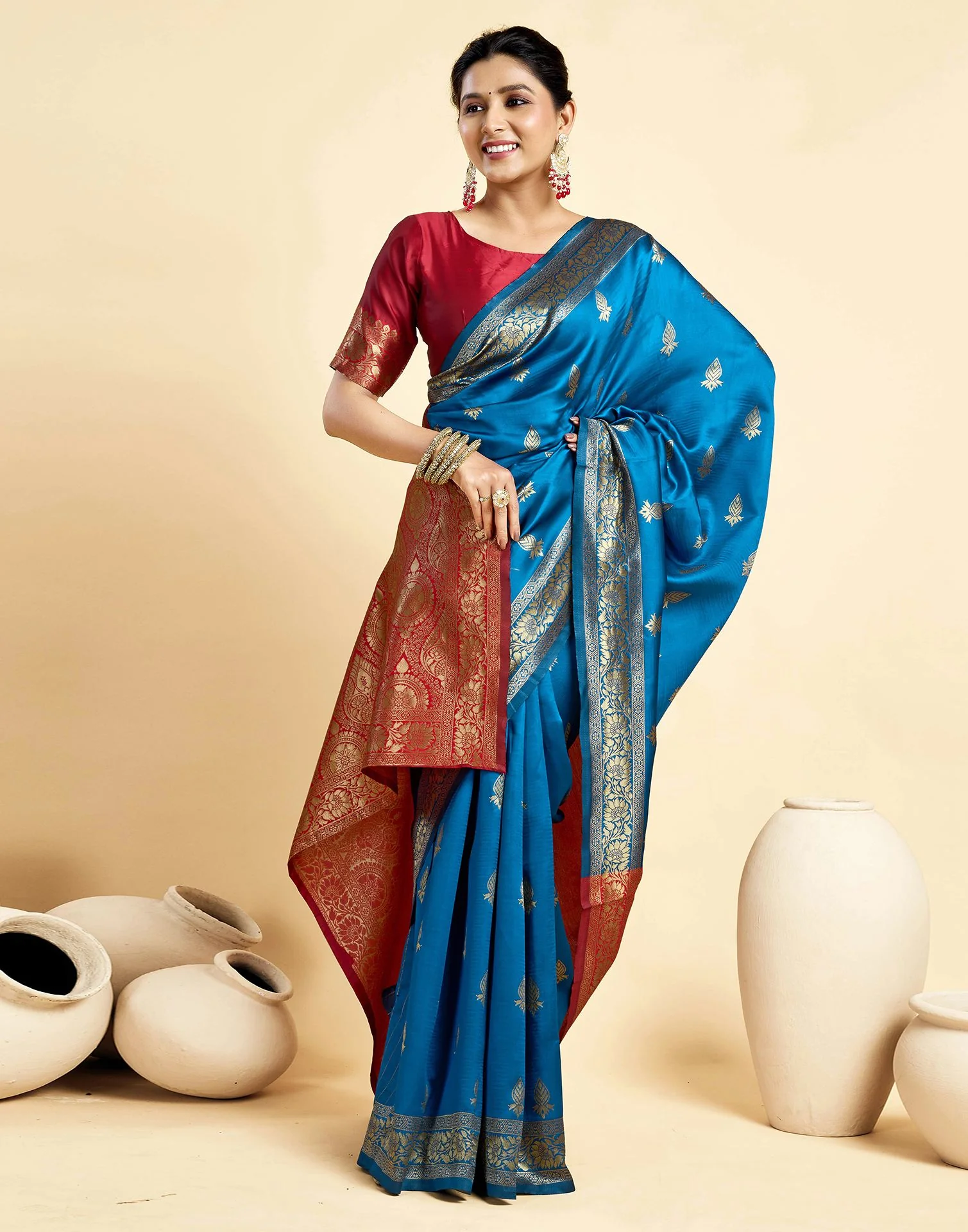 Rama Blue Silk Woven Banarasi Saree - Image 5