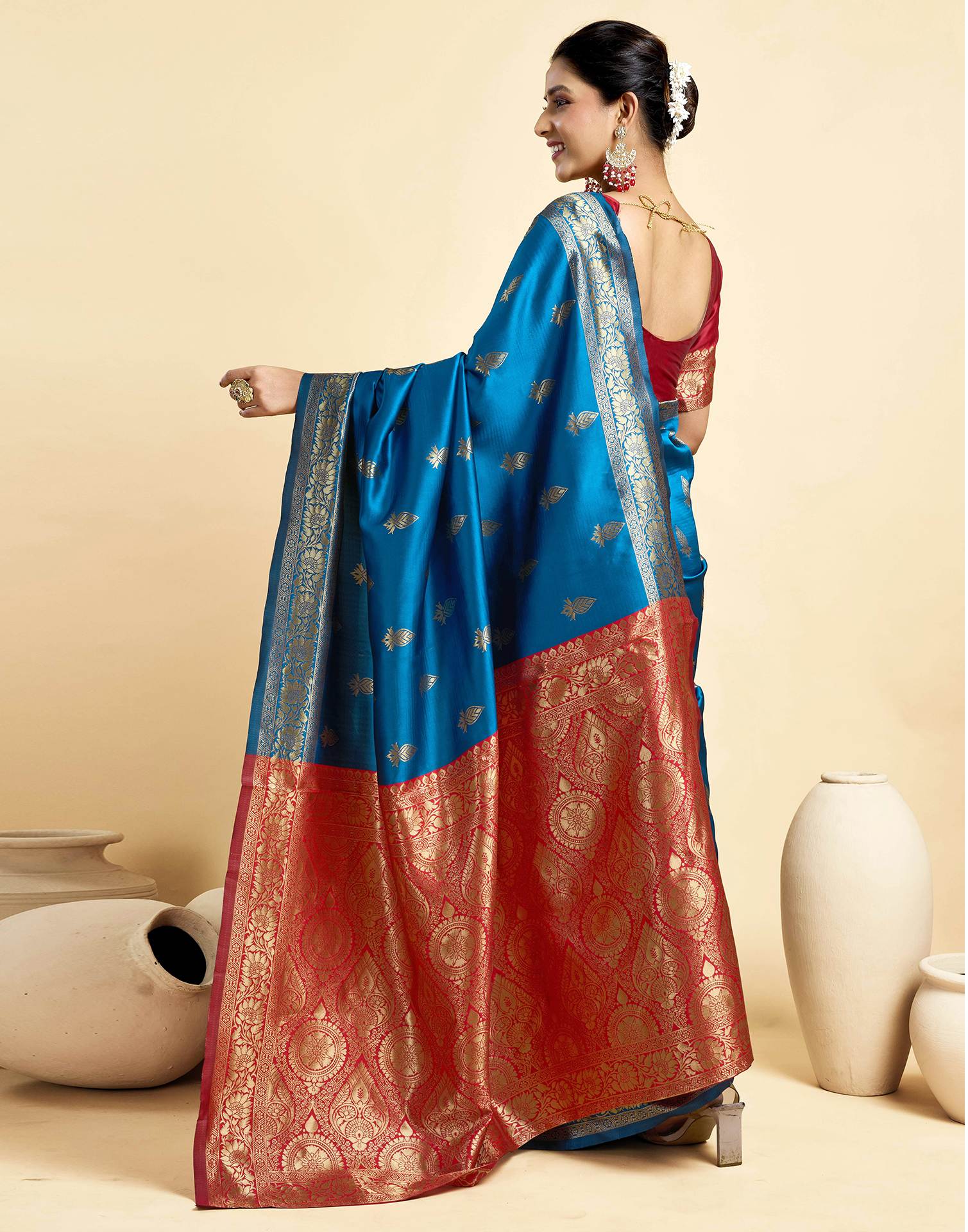 Rama Blue Silk Woven Banarasi Saree - Image 6