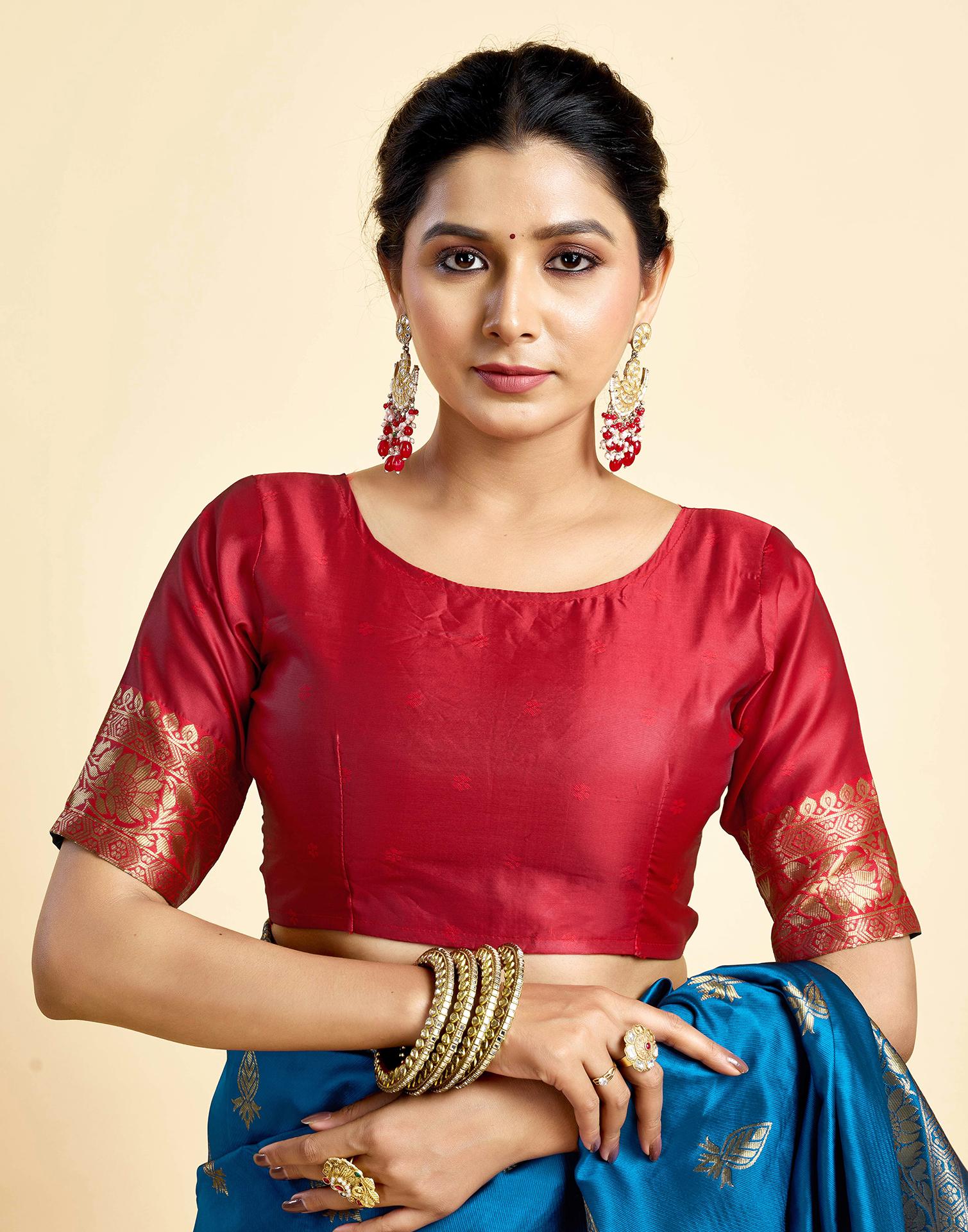 Rama Blue Silk Woven Banarasi Saree - Image 7