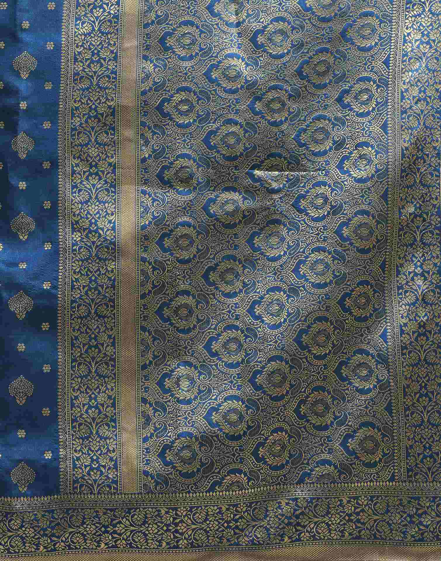 Rama Blue Silk Woven Banarasi Saree - Image 7