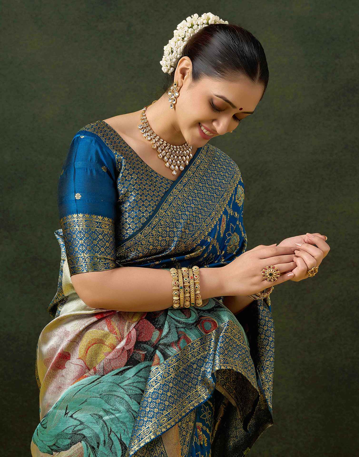 Rama Blue Silk Woven Banarasi Saree - Image 2