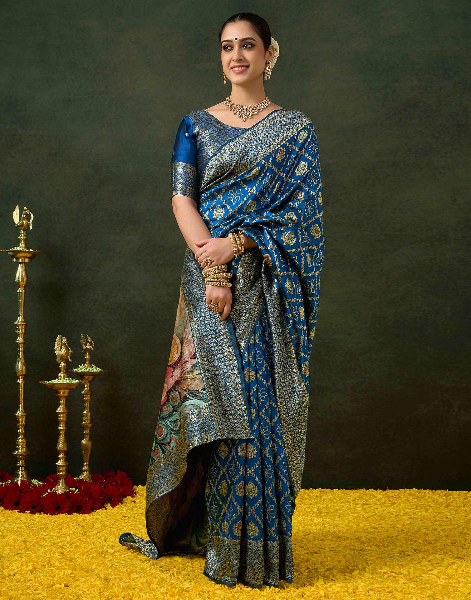 Rama Blue Silk Woven Banarasi Saree - Image 5