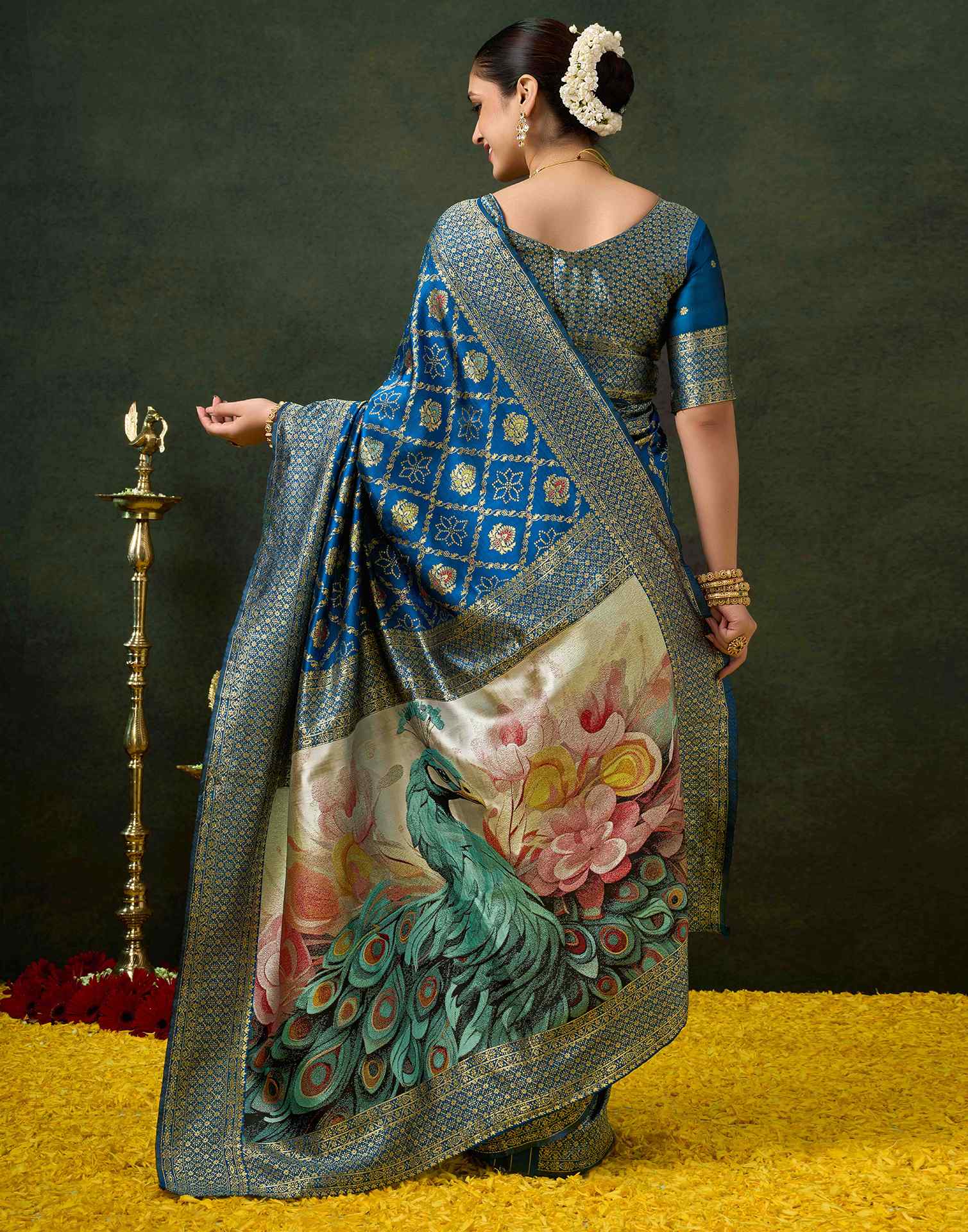 Rama Blue Silk Woven Banarasi Saree - Image 6