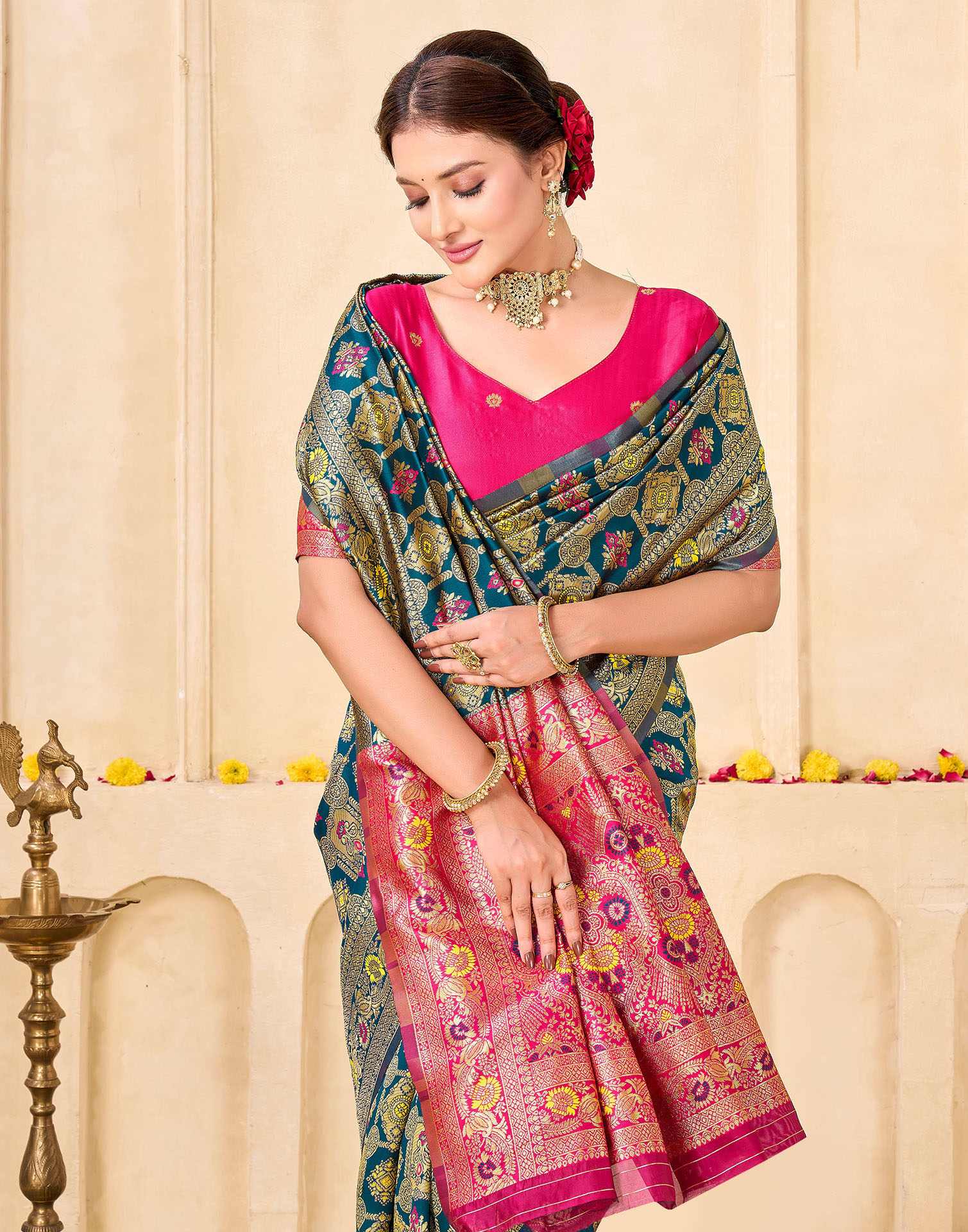 Rama Blue Silk Woven Banarasi Saree - Image 2