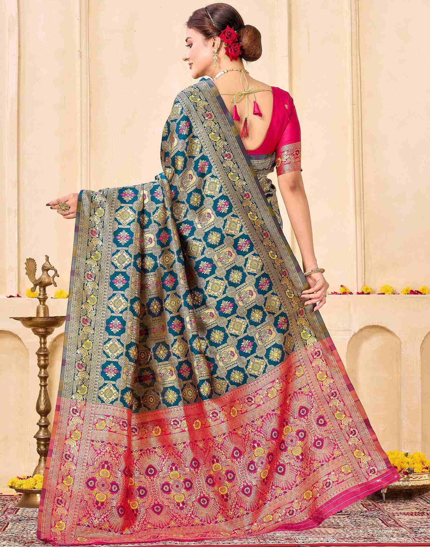 Rama Blue Silk Woven Banarasi Saree - Image 6