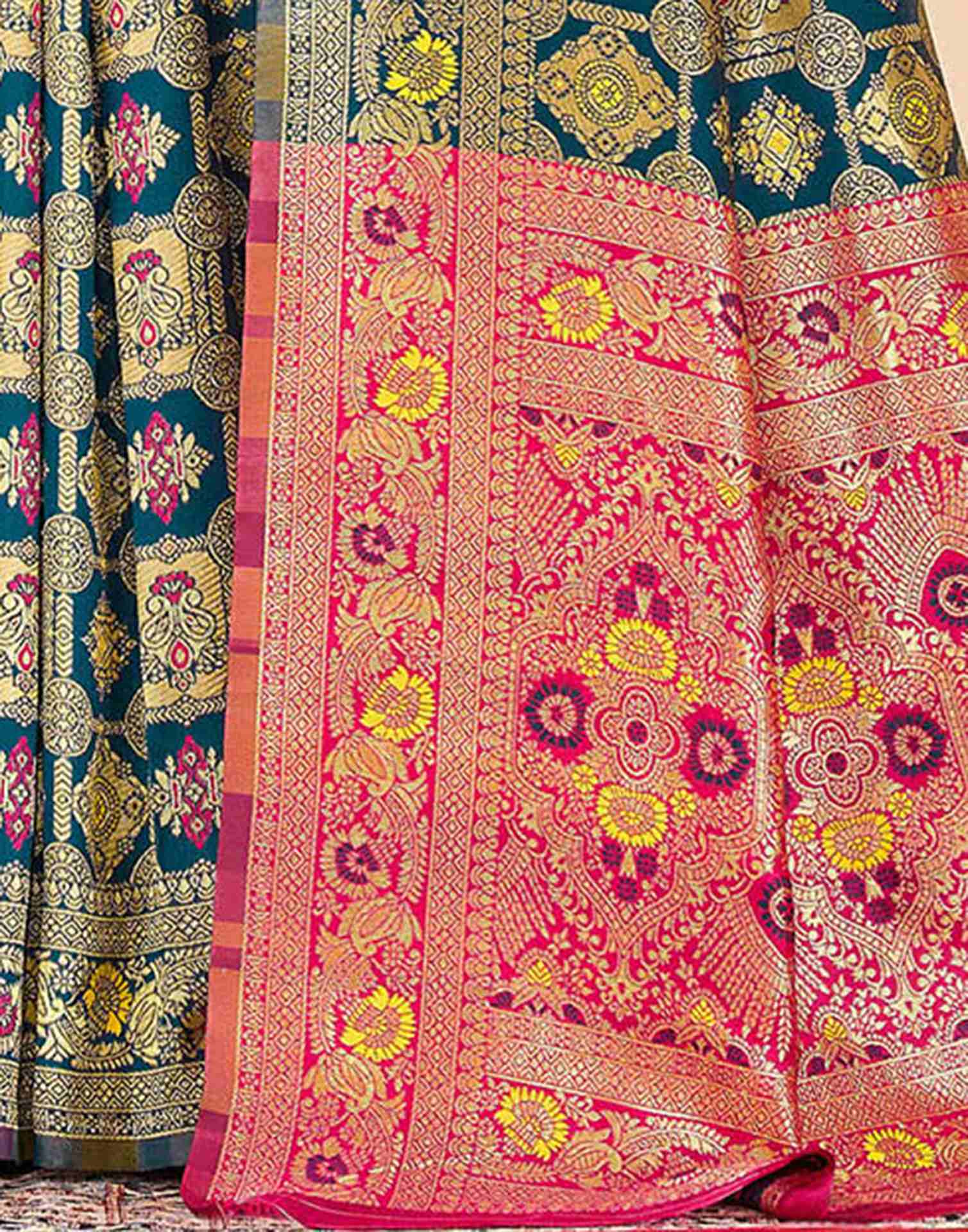 Rama Blue Silk Woven Banarasi Saree - Image 7