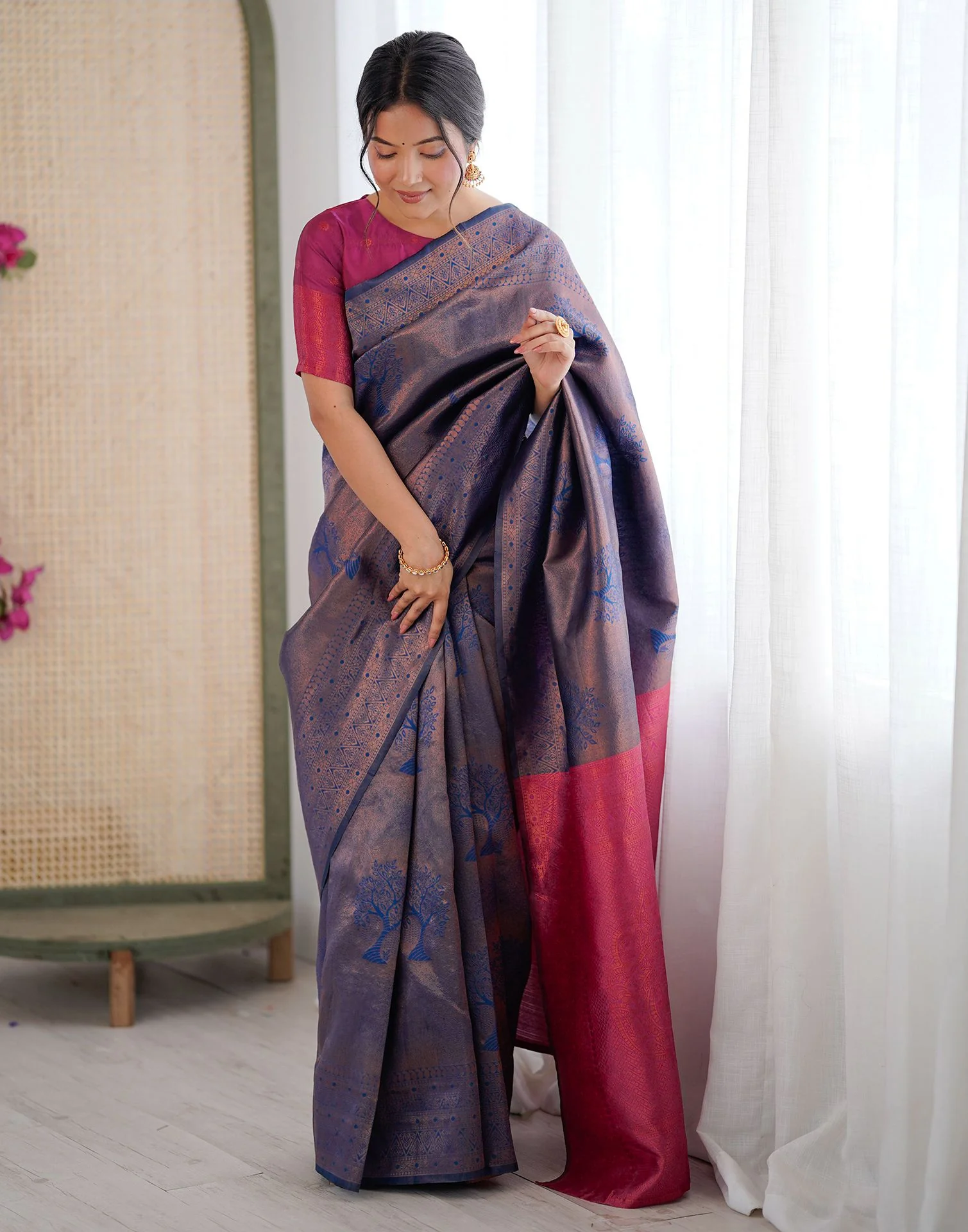 Rama Blue Silk Woven Banarasi Saree - Image 6