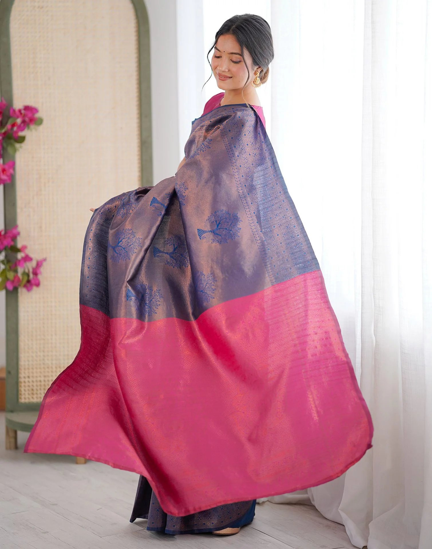 Rama Blue Silk Woven Banarasi Saree - Image 7