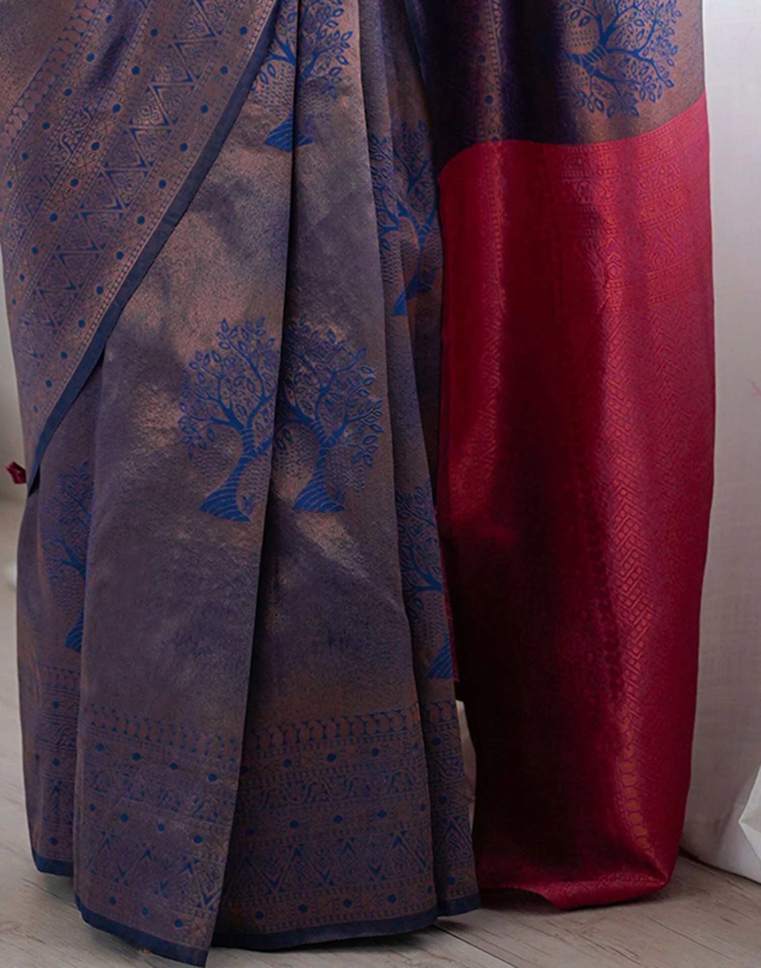 Rama Blue Silk Woven Banarasi Saree - Image 9