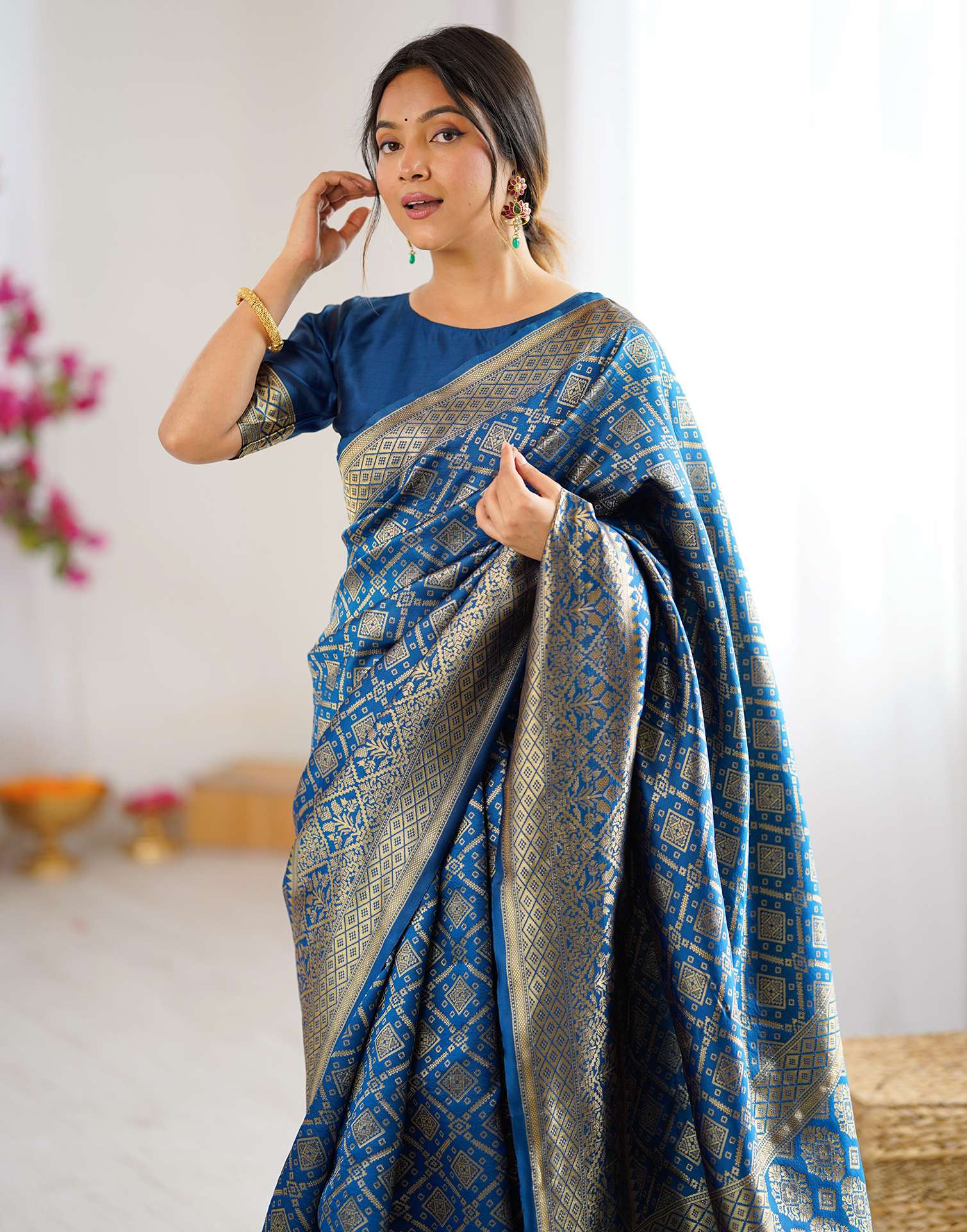 Rama Blue Silk Woven Banarasi Saree - Image 2