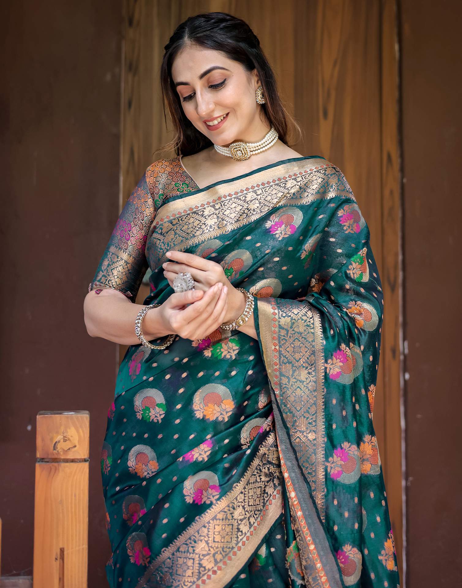 Rama Blue Silk Woven Banarasi Saree - Image 2