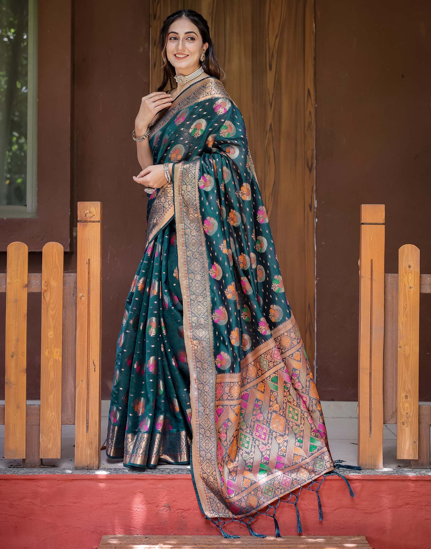 Rama Blue Silk Woven Banarasi Saree - Image 6