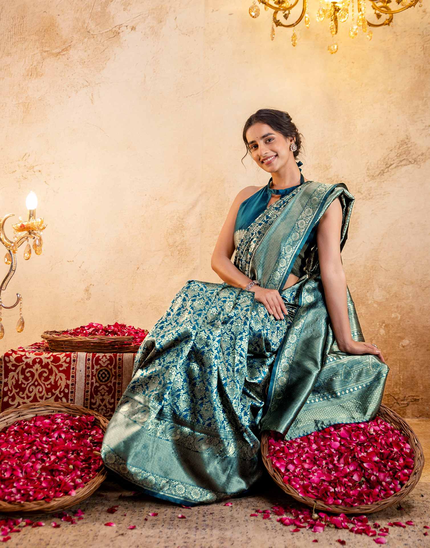 Rama Blue Silk Woven Banarasi Saree - Image 10