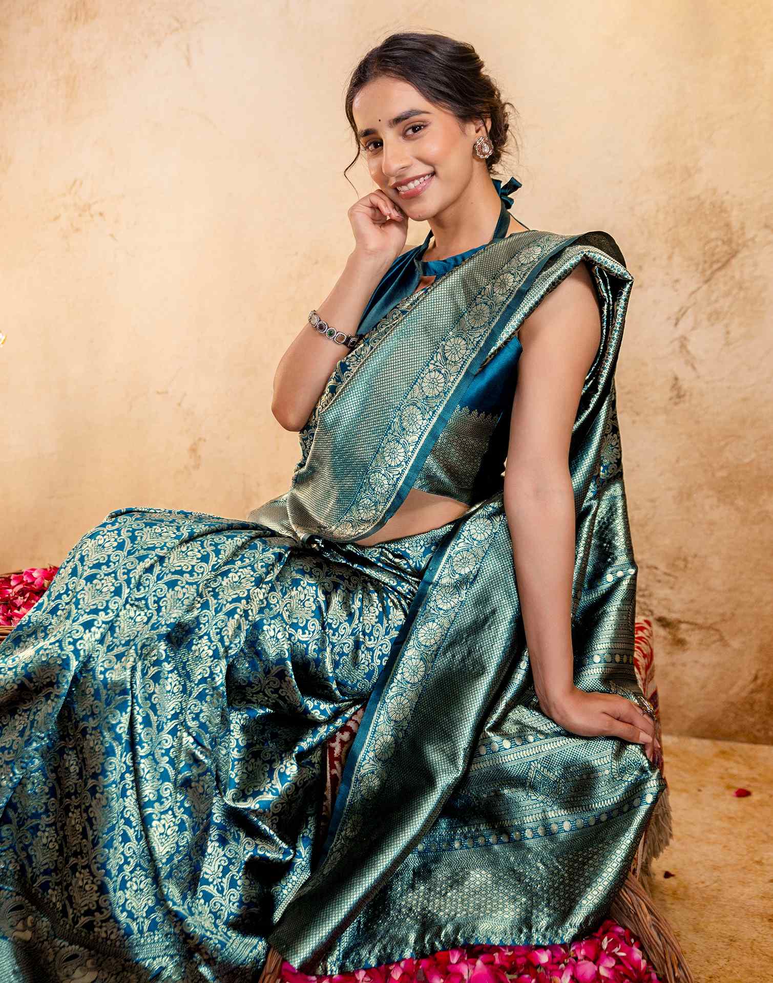 Rama Blue Silk Woven Banarasi Saree - Image 5