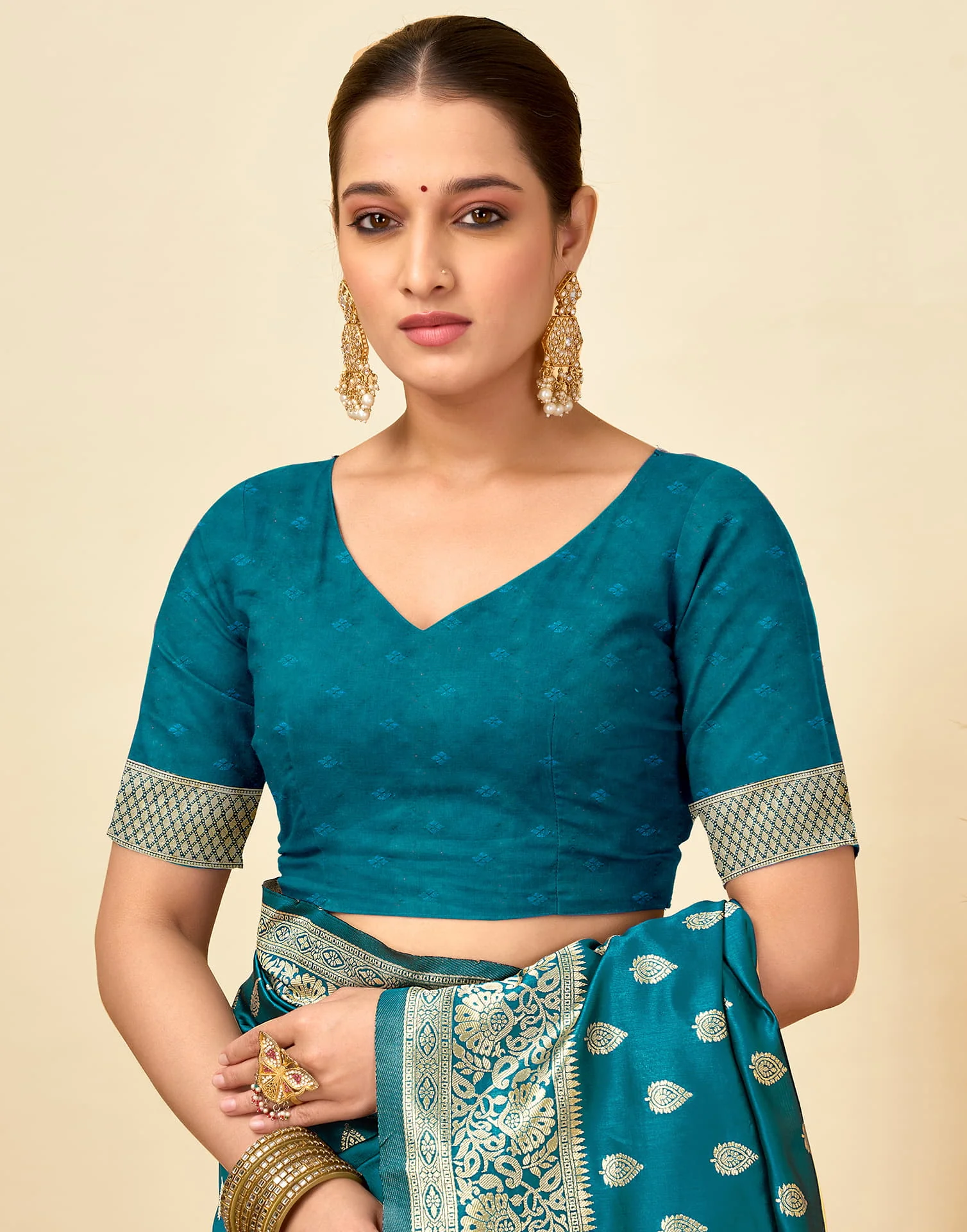 Rama Blue Silk Woven Banarasi Saree - Image 7