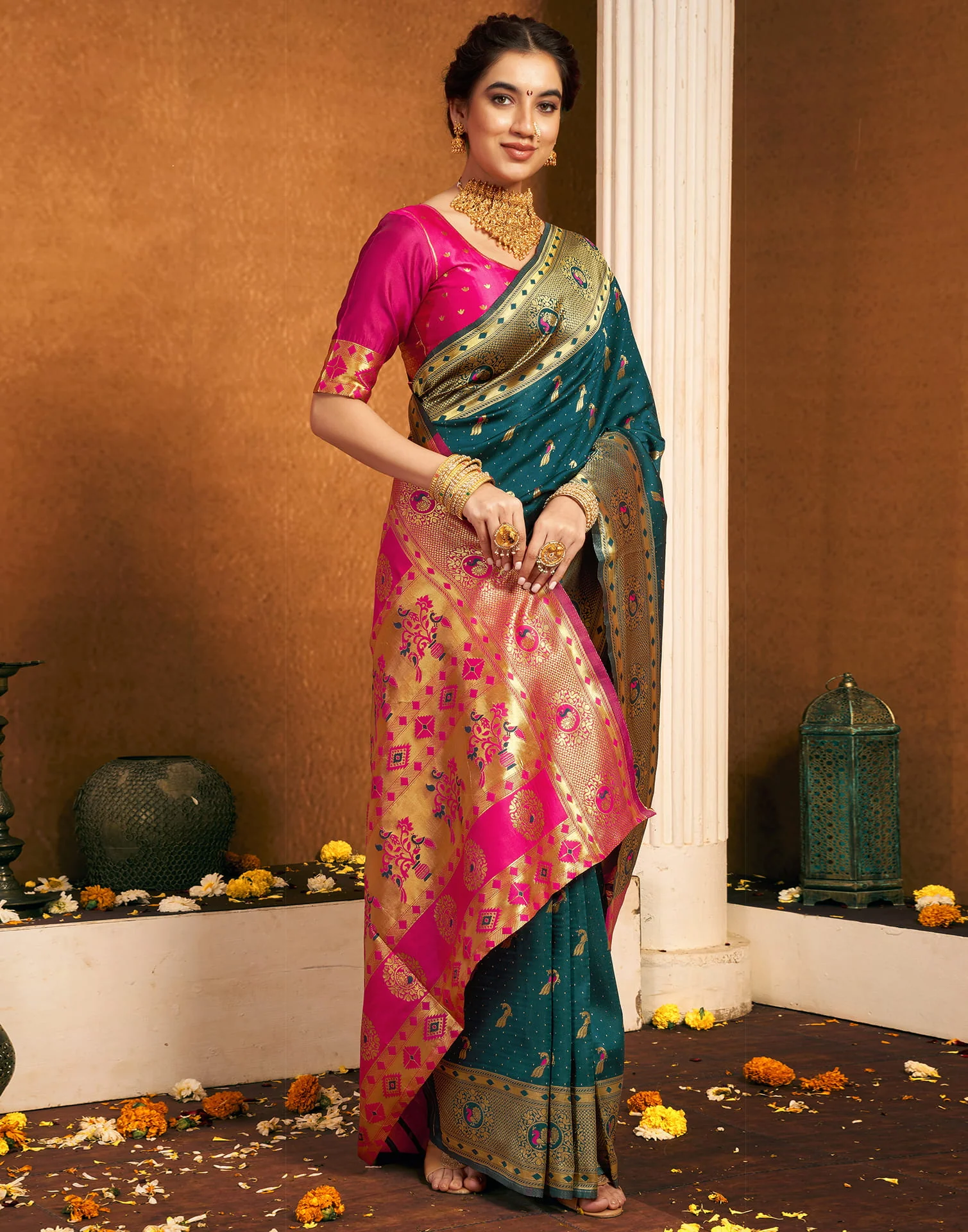 Green Silk Woven Paithani Saree - Image 7