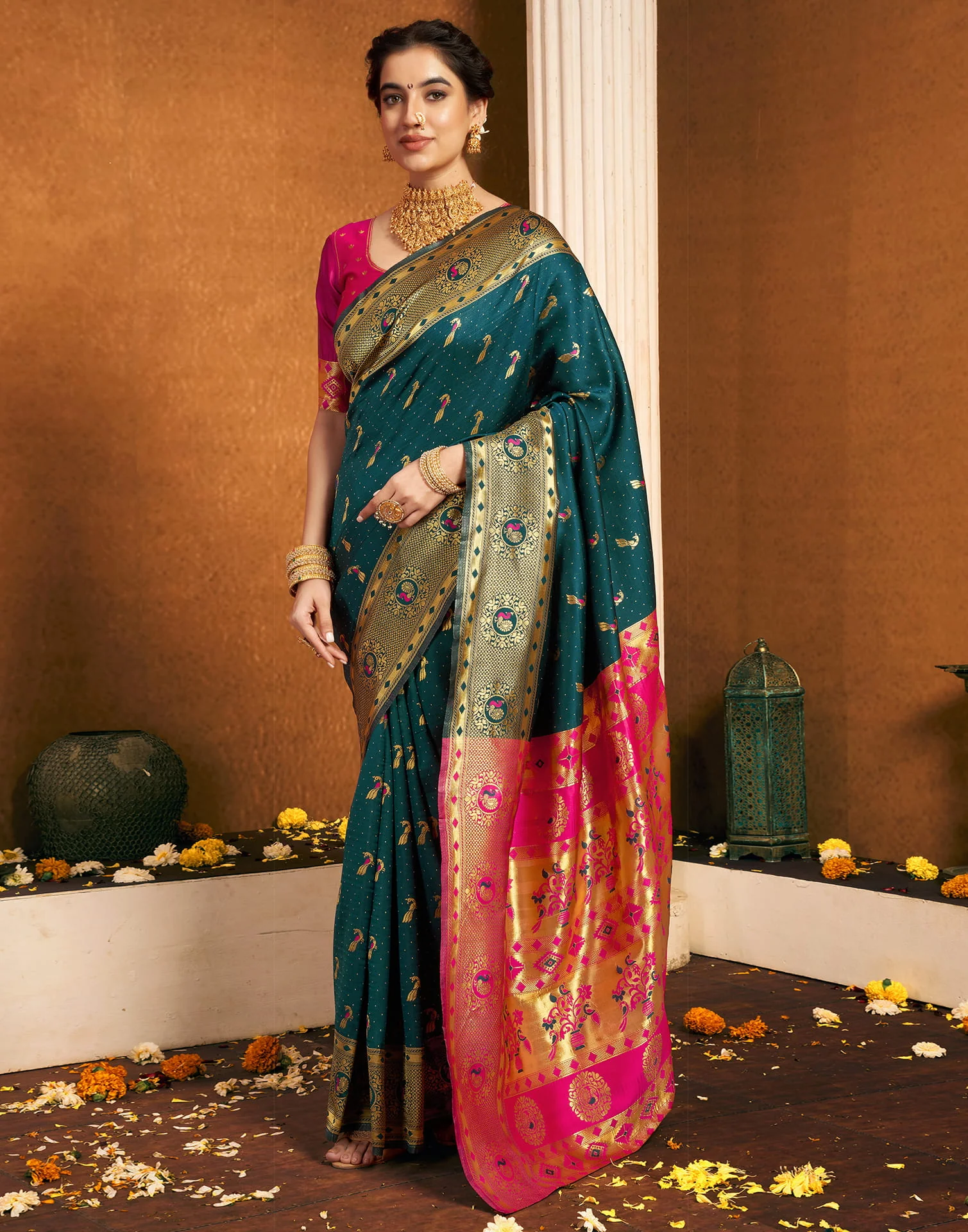 Green Silk Woven Paithani Saree - Image 8