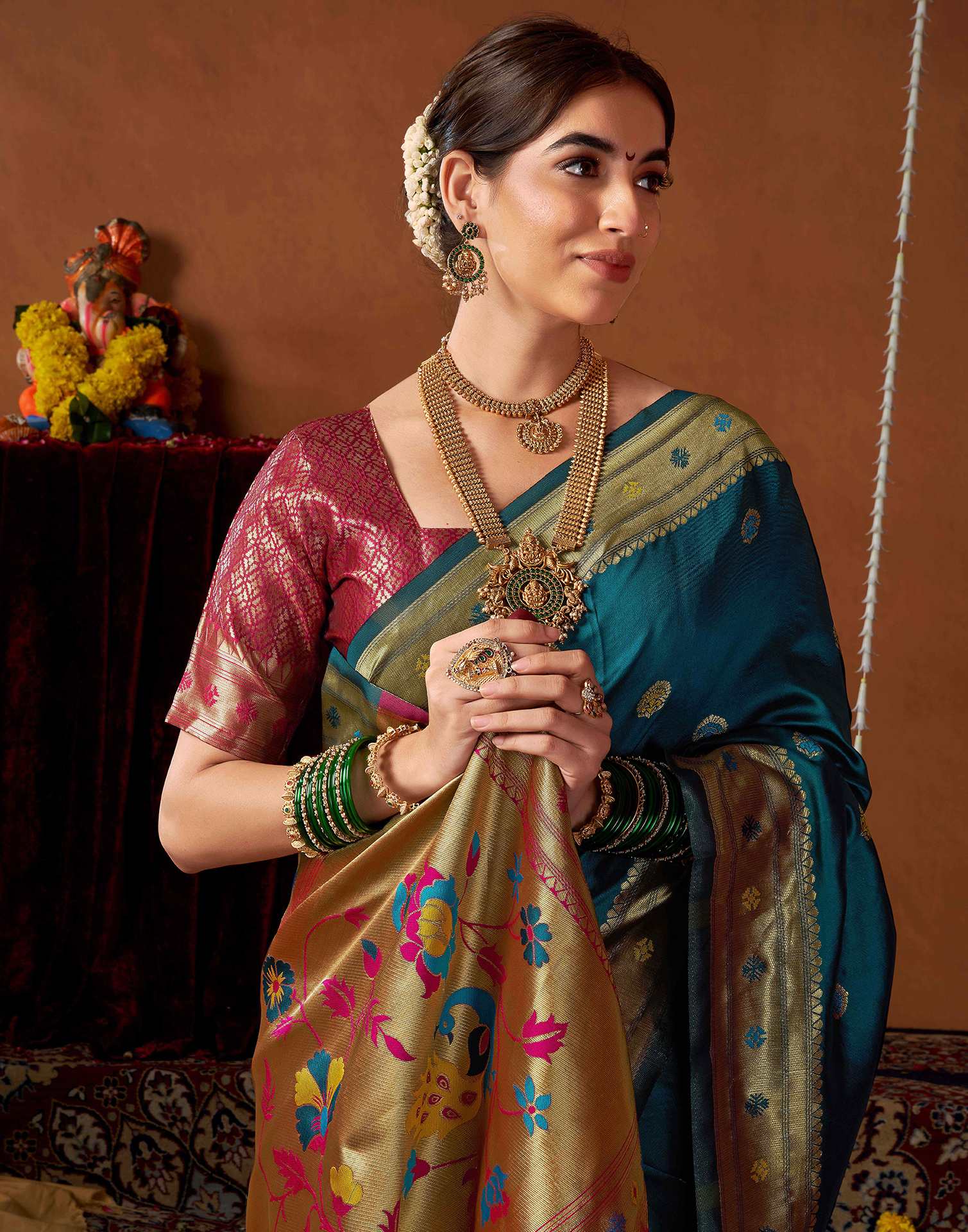 Rama Blue Silk Paithani Chaturthi Saree - Image 2