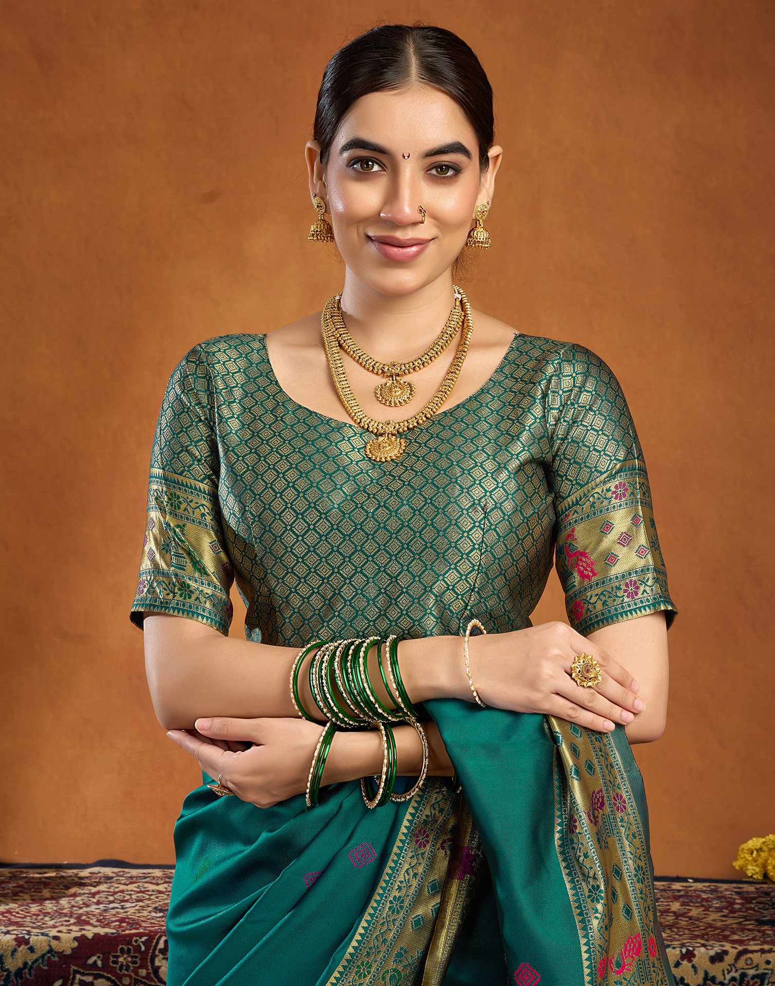 Rama Blue Silk Woven Paithani Saree - Image 7