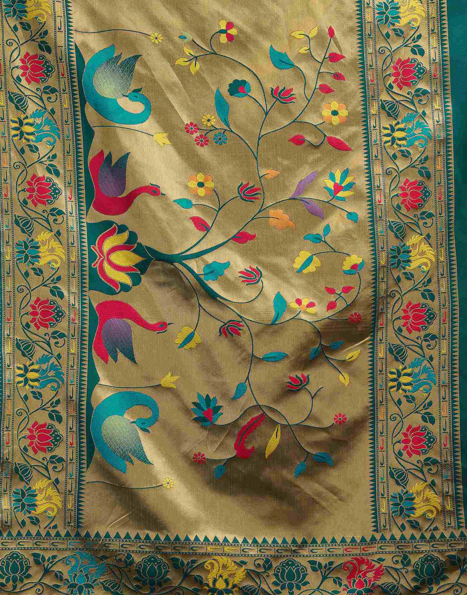 Rama Blue Silk Woven Paithani Saree - Image 8