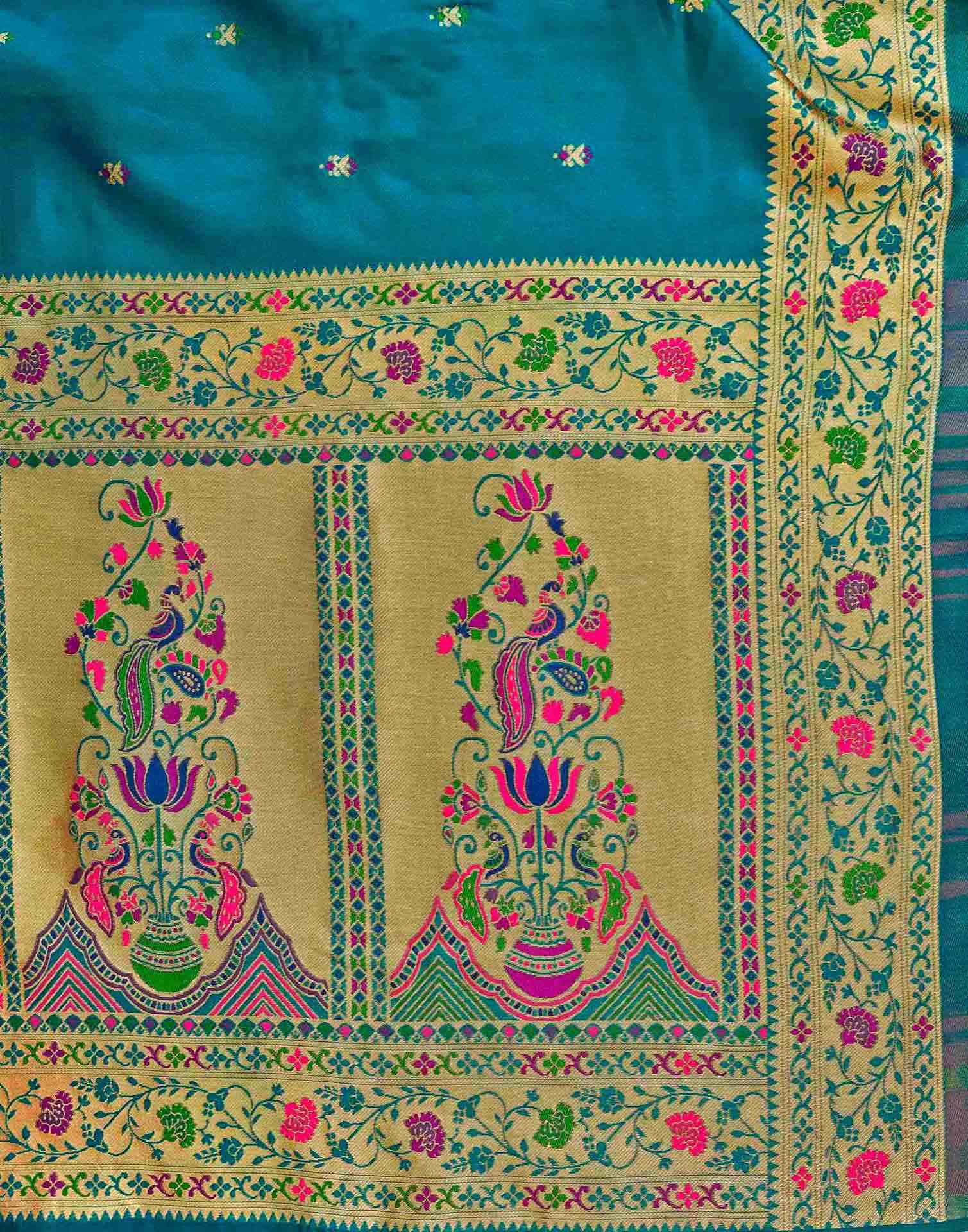 Rama Blue Silk Woven Paithani Saree - Image 8