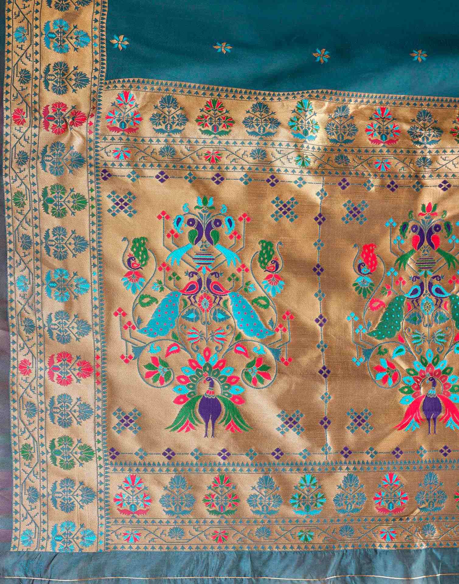 Rama Blue Silk Woven Paithani Saree - Image 8