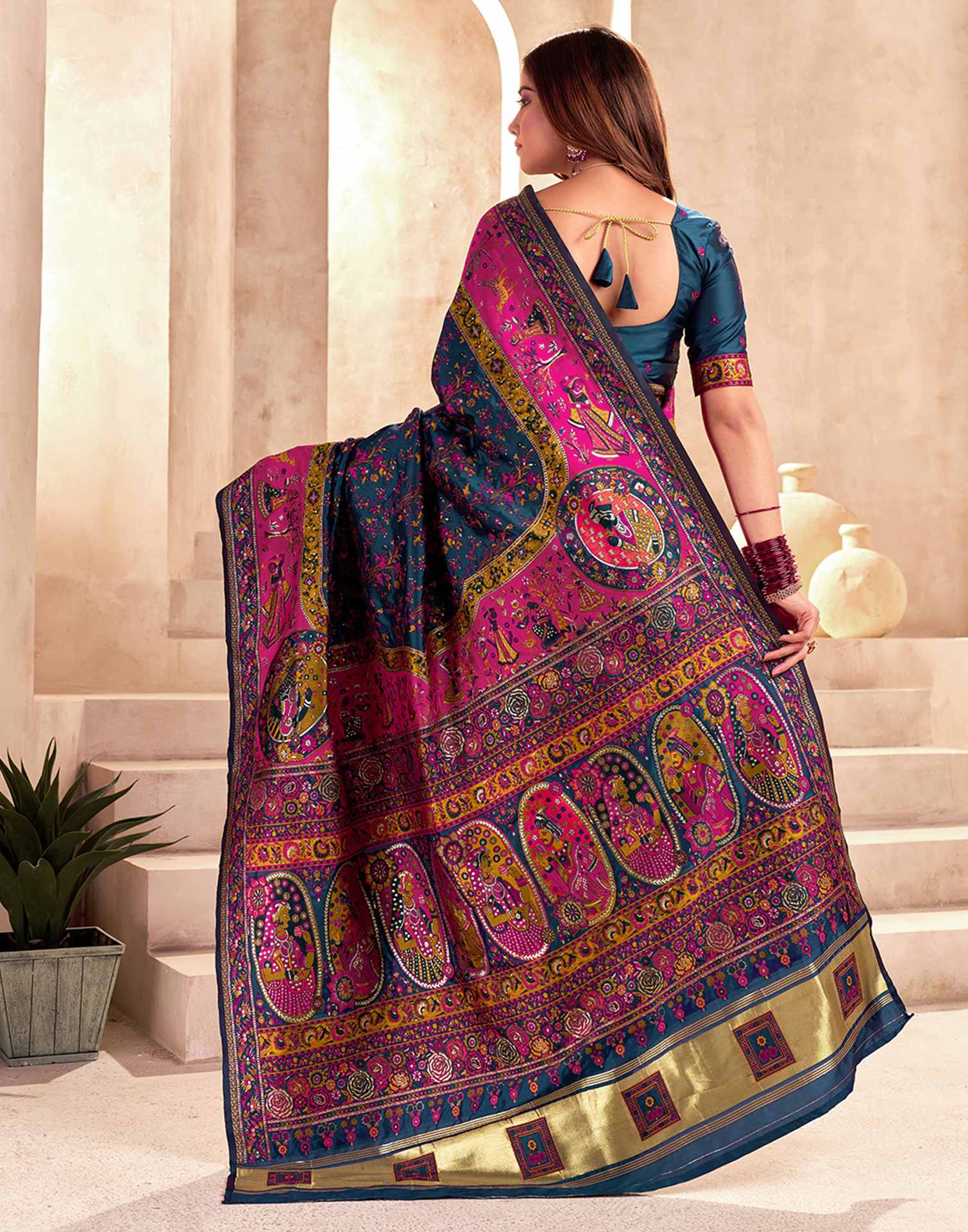 Rama Blue Silk Woven Patola Saree - Image 5