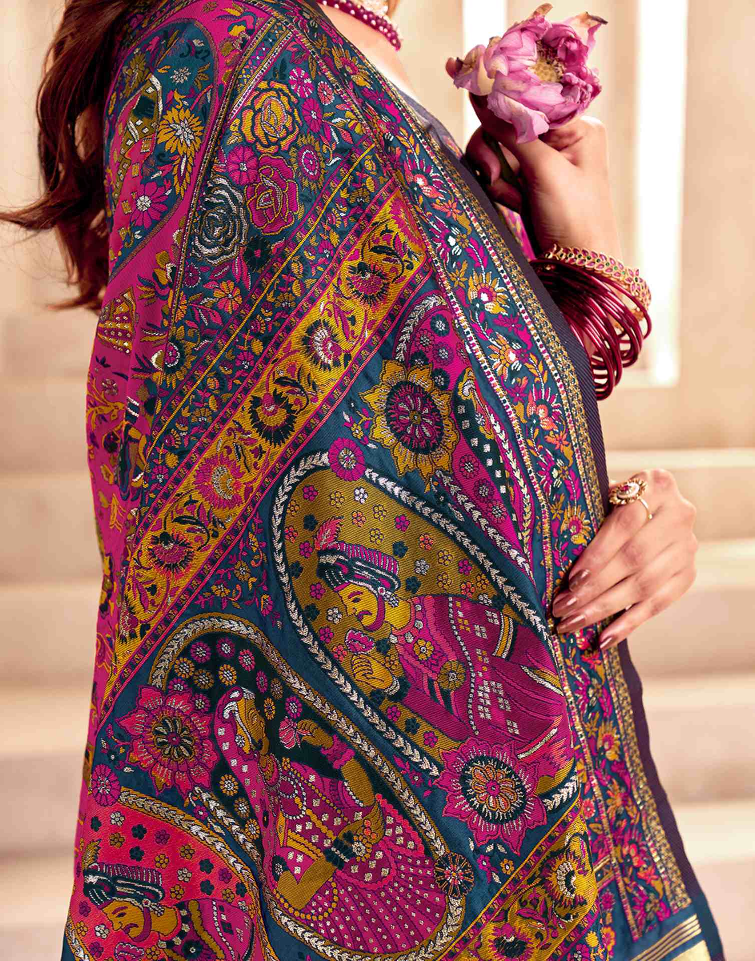 Rama Blue Silk Woven Patola Saree - Image 7