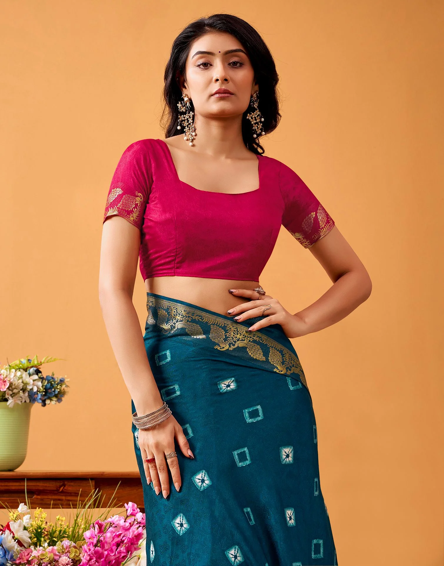 Rama Blue Silk Woven Printed Saree - Image 7