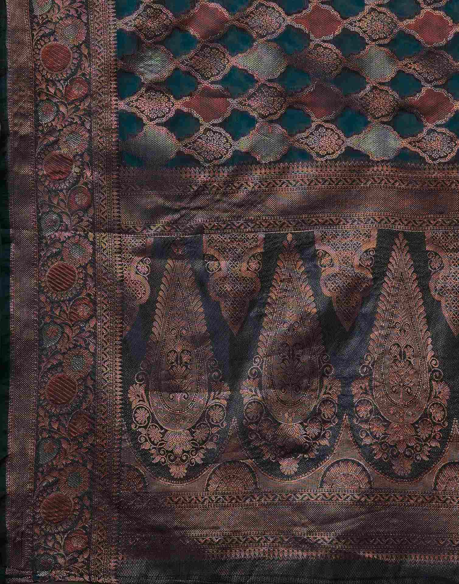 Rama Blue Silk Woven Saree - Image 10