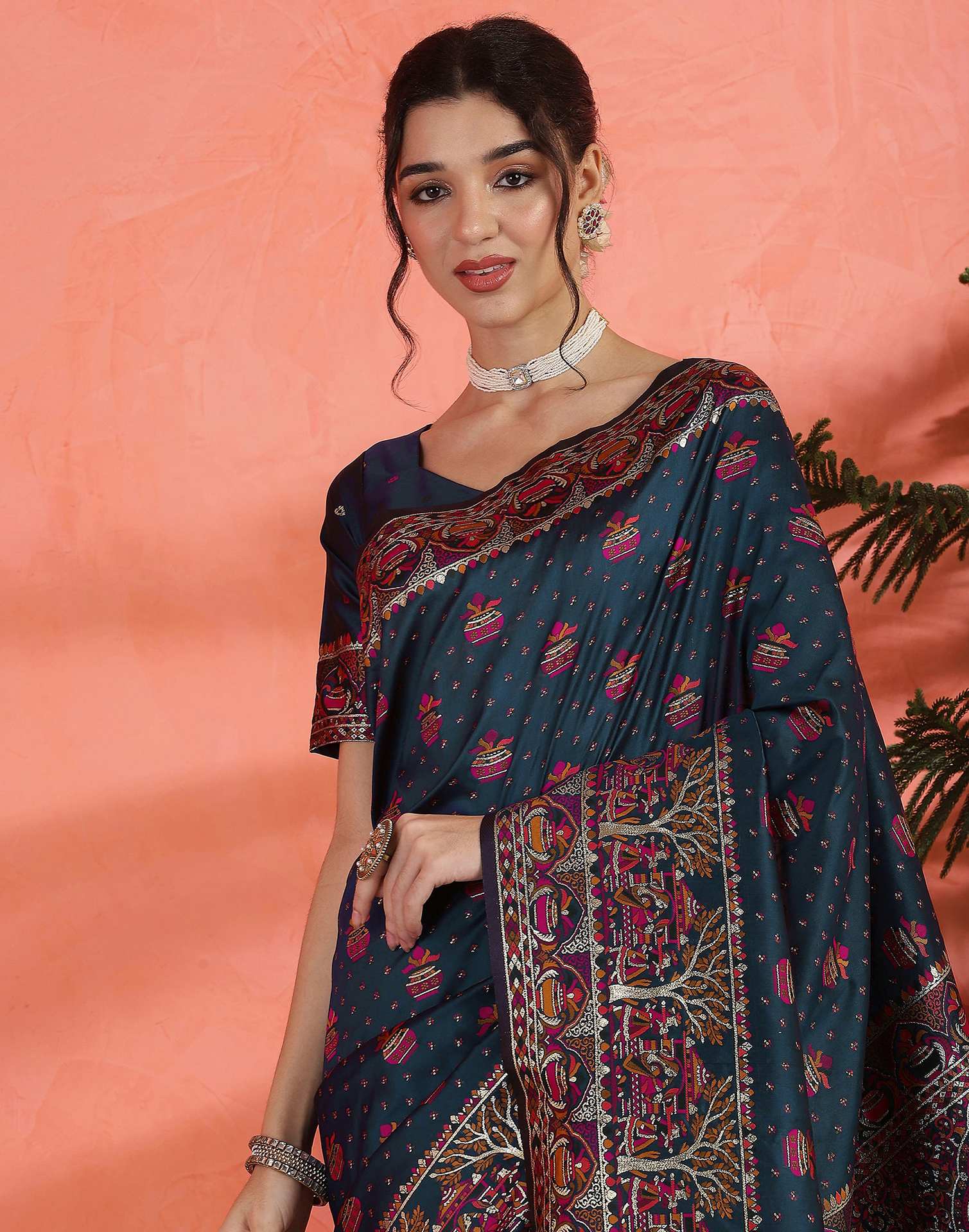 Rama Blue Silk Woven Saree - Image 2