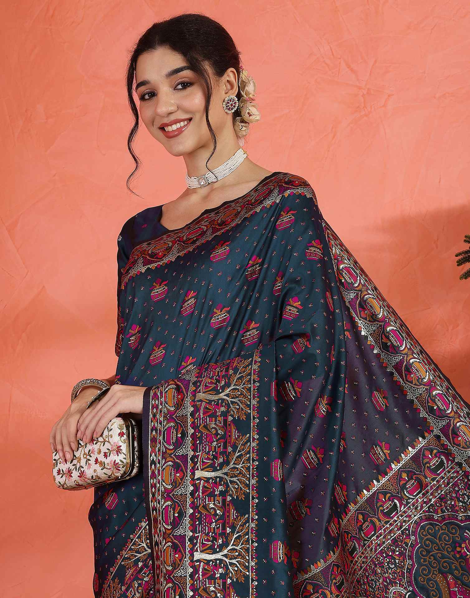 Rama Blue Silk Woven Saree - Image 7