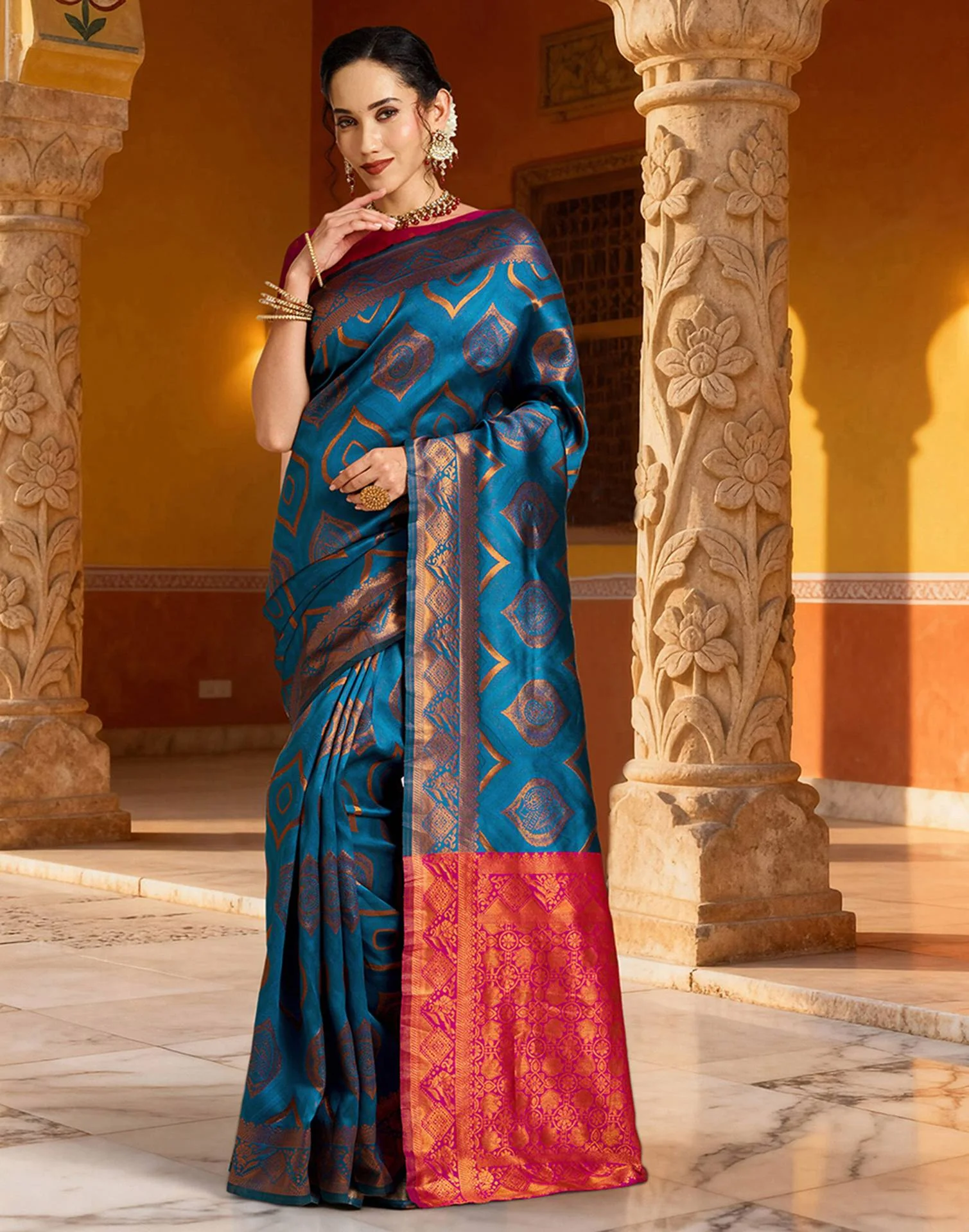 Blue Silk Woven Banarasi Saree