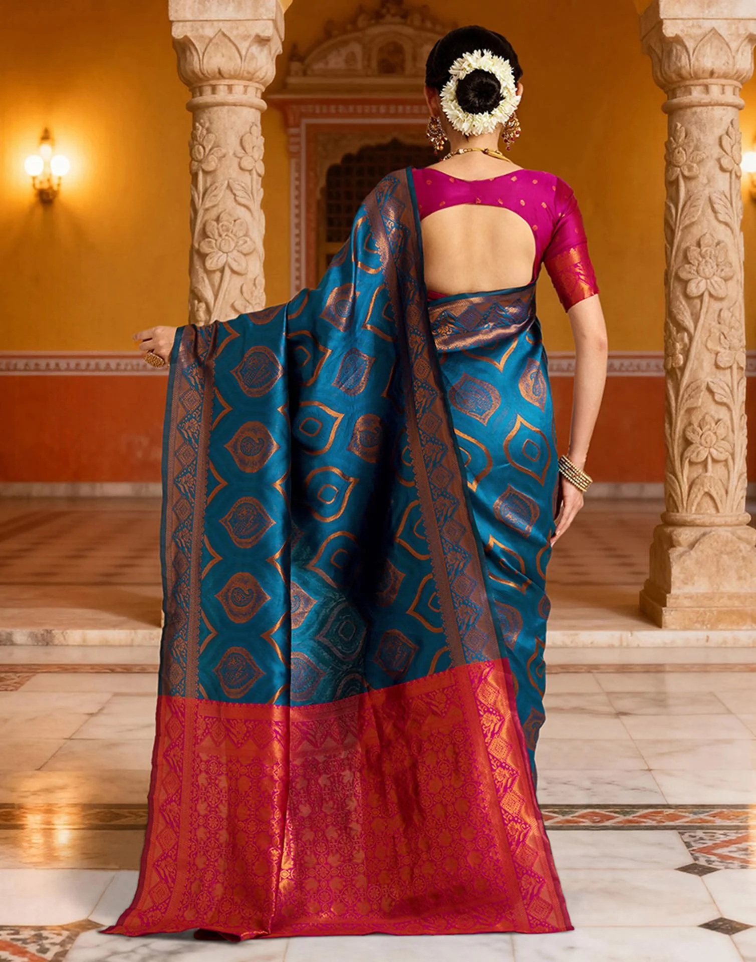 Blue Silk Woven Banarasi Saree - Image 6