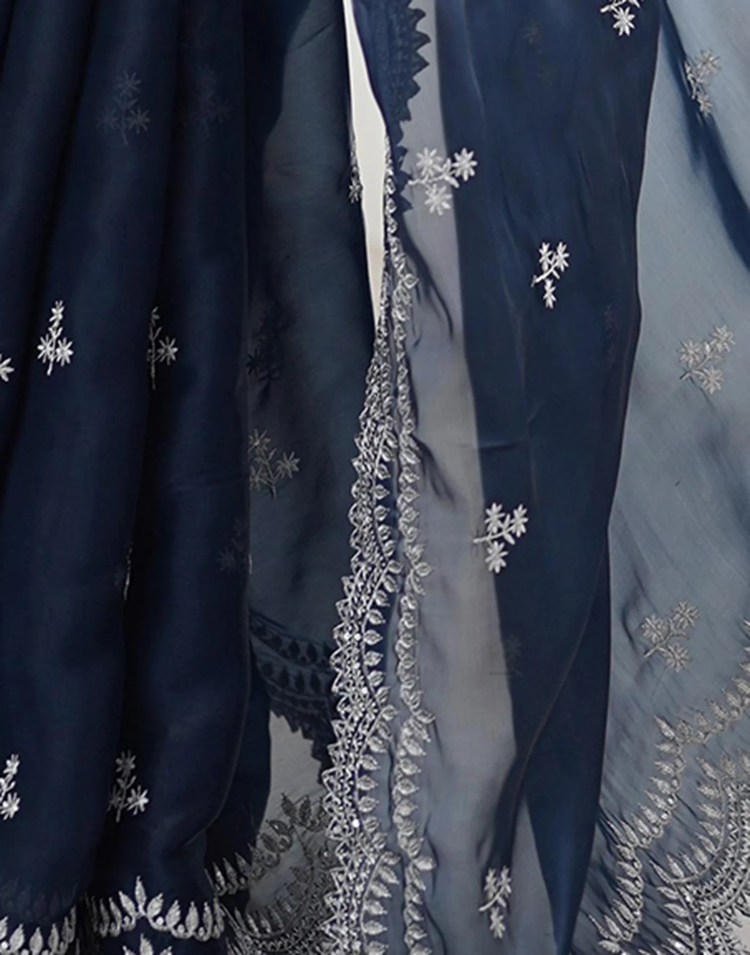 Rama Blue Tissue Silk Sequence Embroidery Saree - Image 9