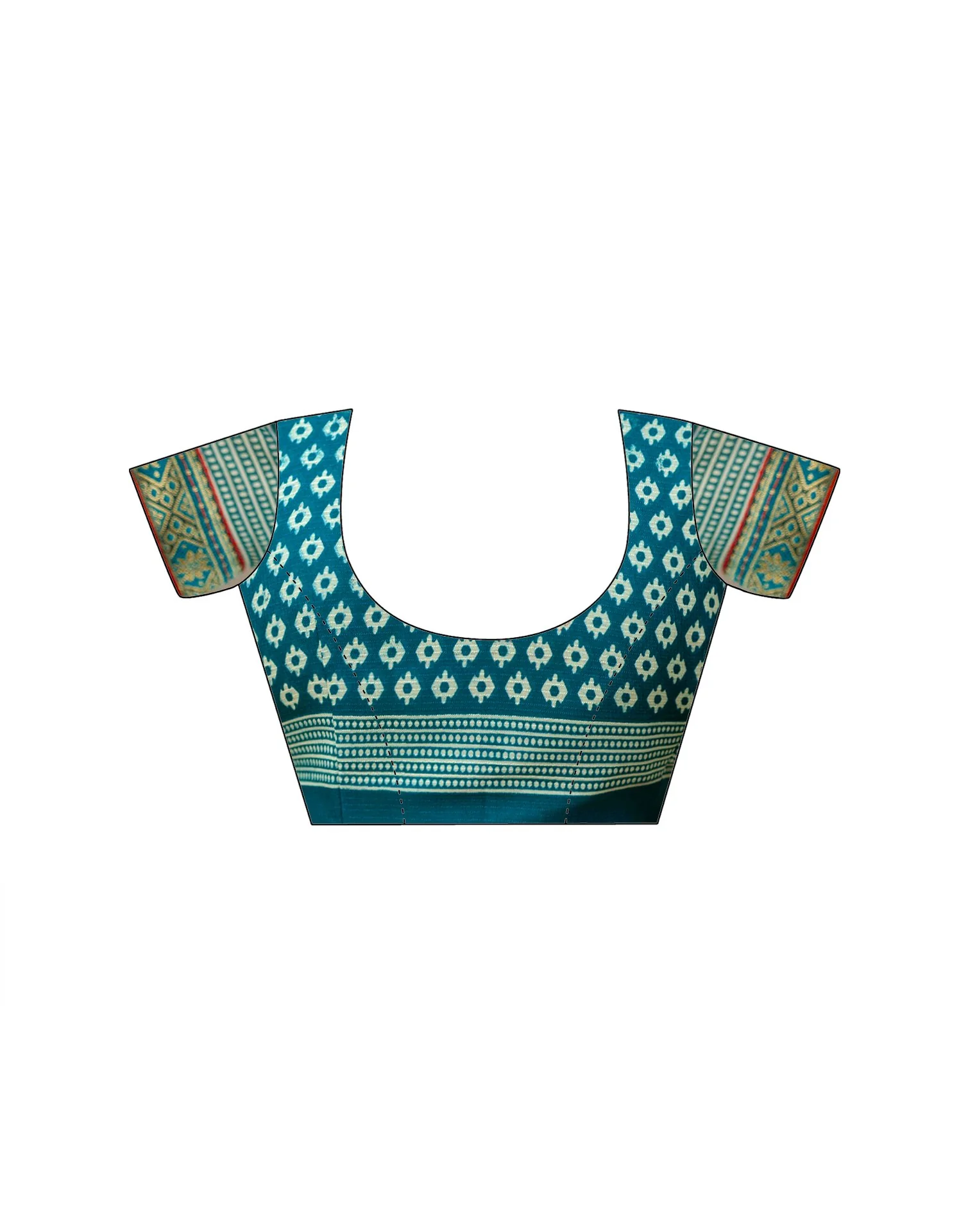 Rama Green Georgette Printed Lace Saree - Image 14