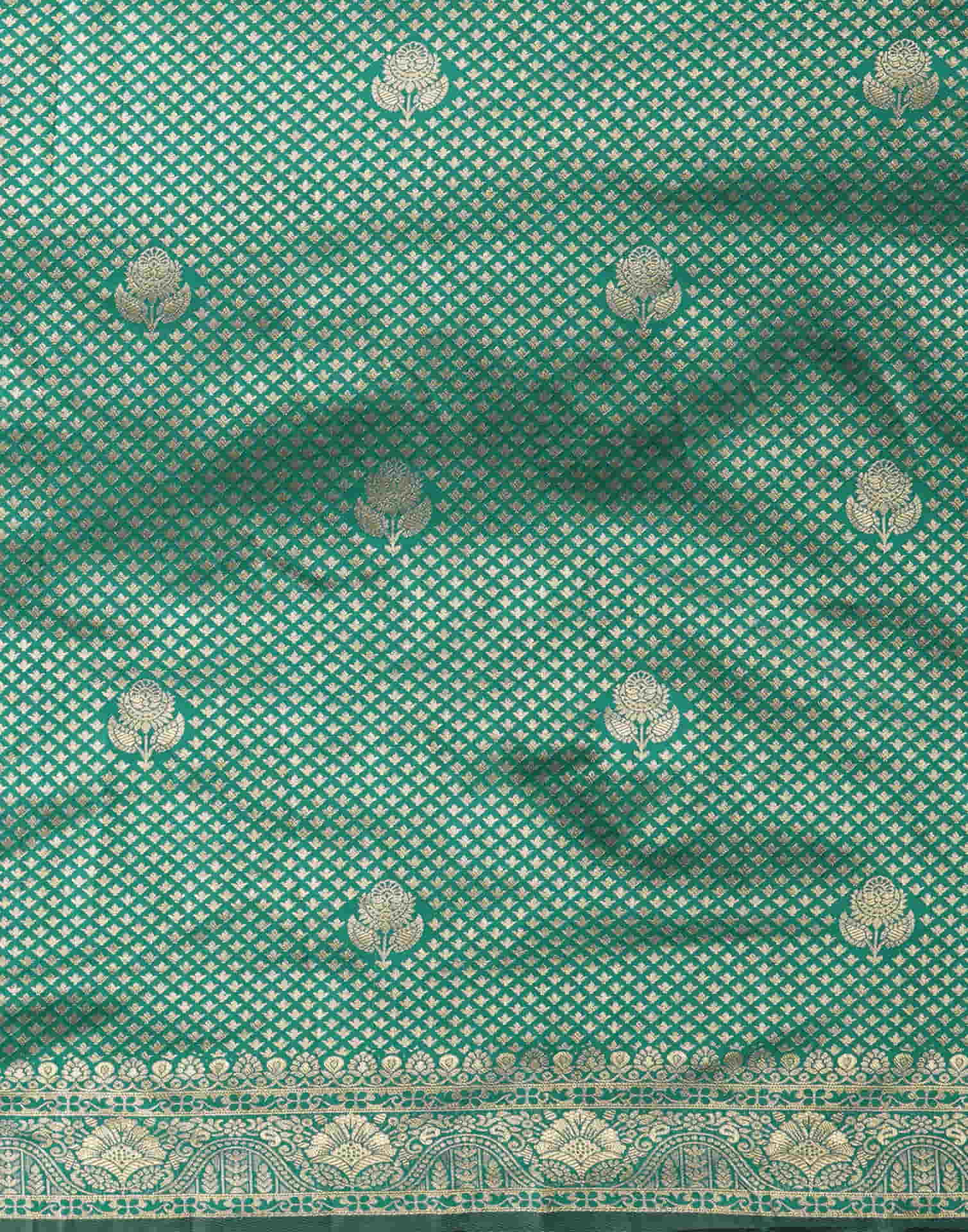 Green Silk Blend Woven Banarasi Saree - Image 7