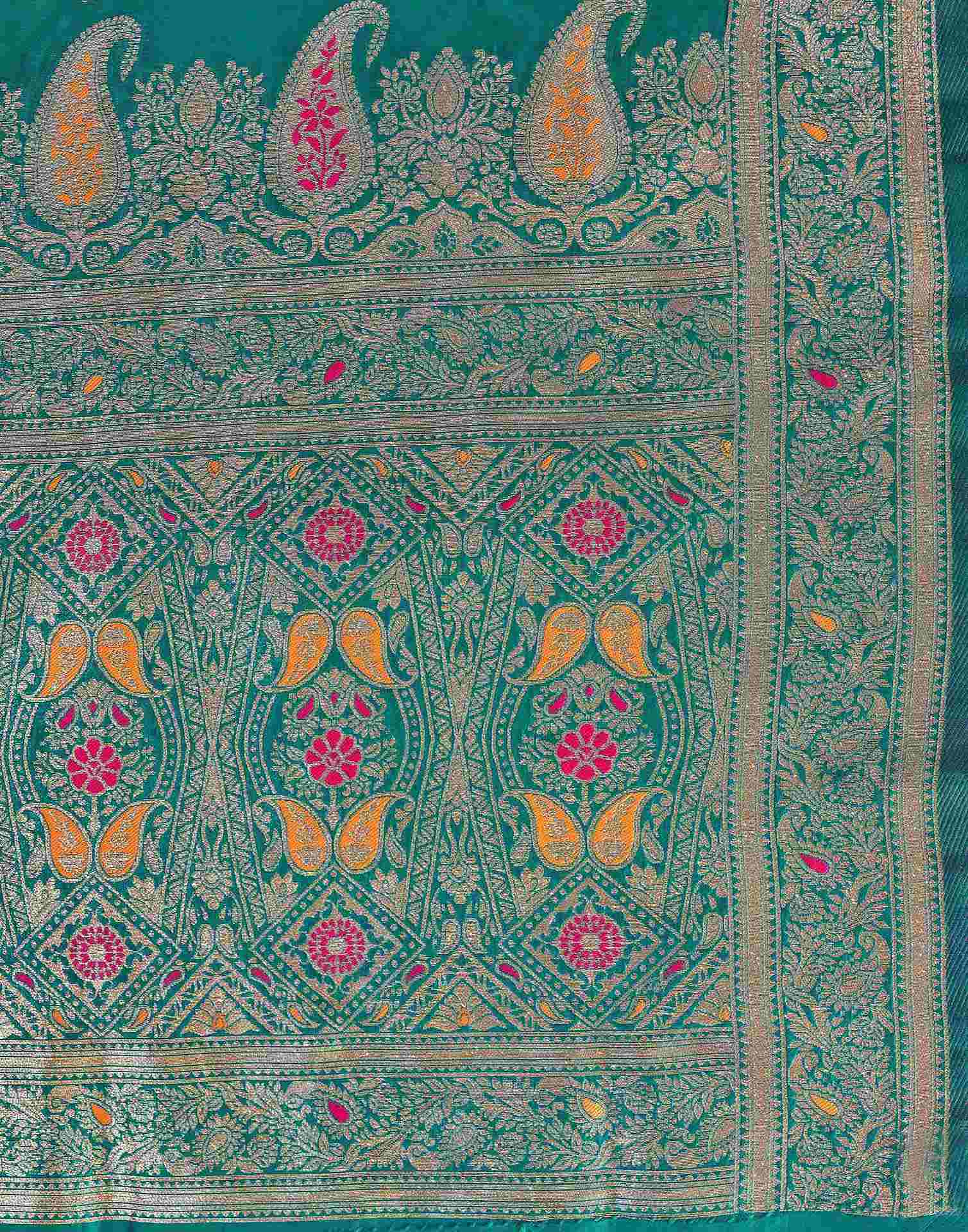 Rama Green Silk Woven Banarasi Saree - Image 7